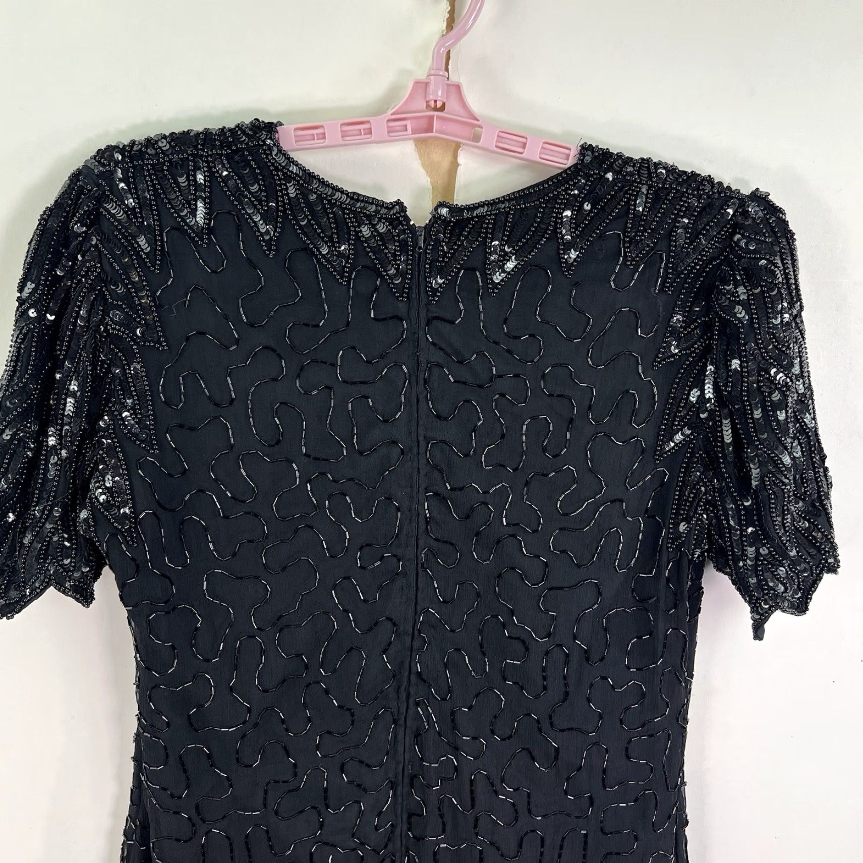 Vintage VINTAGE Brilliante by J.A. Silk Sequin Beaded Evening Dress Womens Large Black 90s Party Cocktail Chiffon Size L / US 10 / IT 46 - 6 Thumbnail