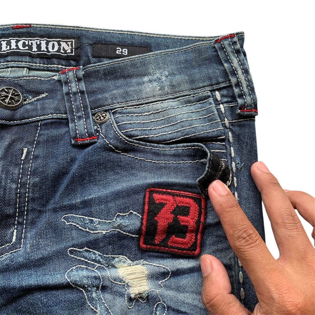 Le Grande Bleu (L.G.B.) Distressed Affliction Flared Jeans LGB Ifsix GOA Style Size US 29 - 7 Thumbnail