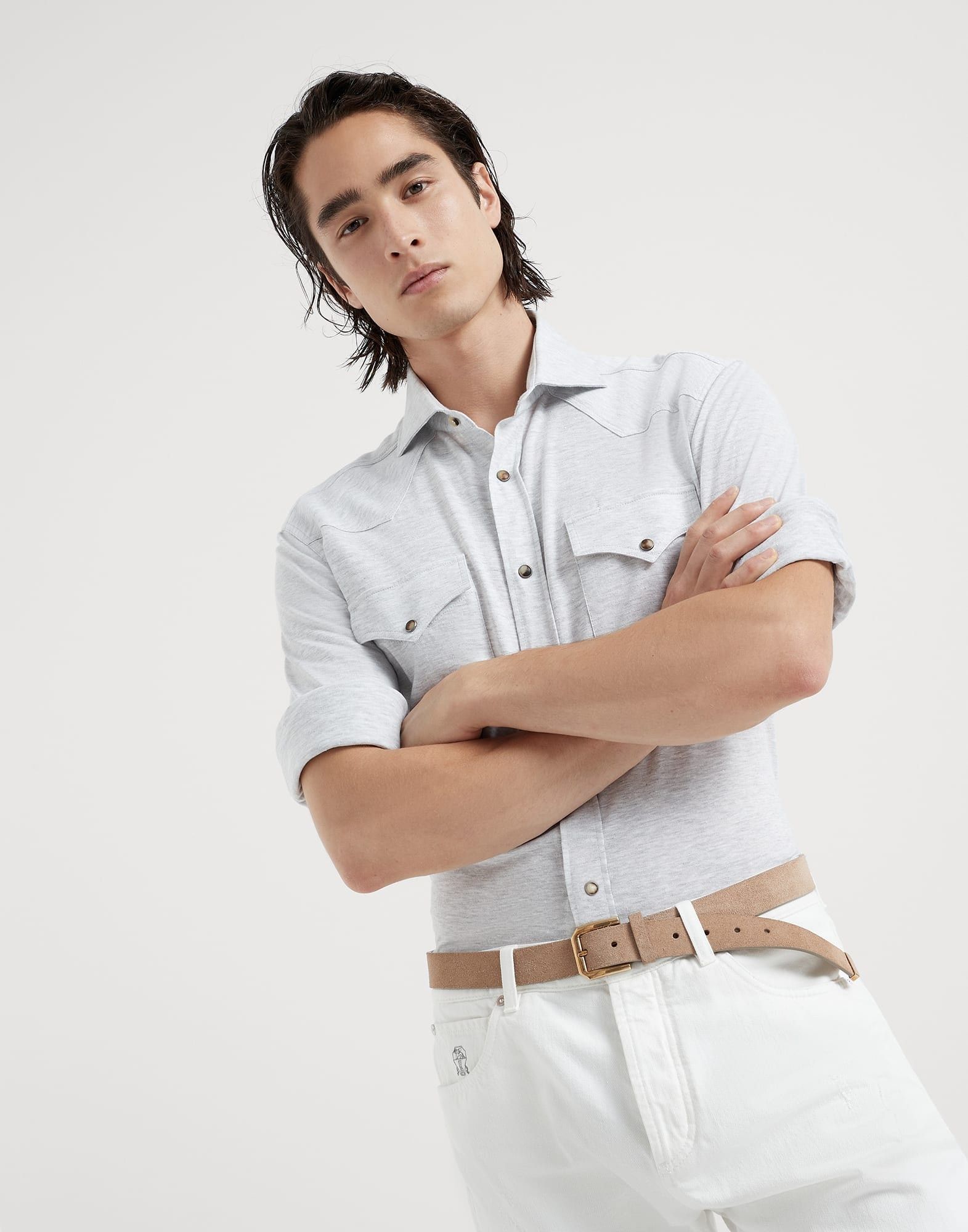 Brunello Cucinelli o1la1rc1a0425 T-Shirt Shirt in Light Grey Size US XL / EU 56 / 4 - 4 Thumbnail