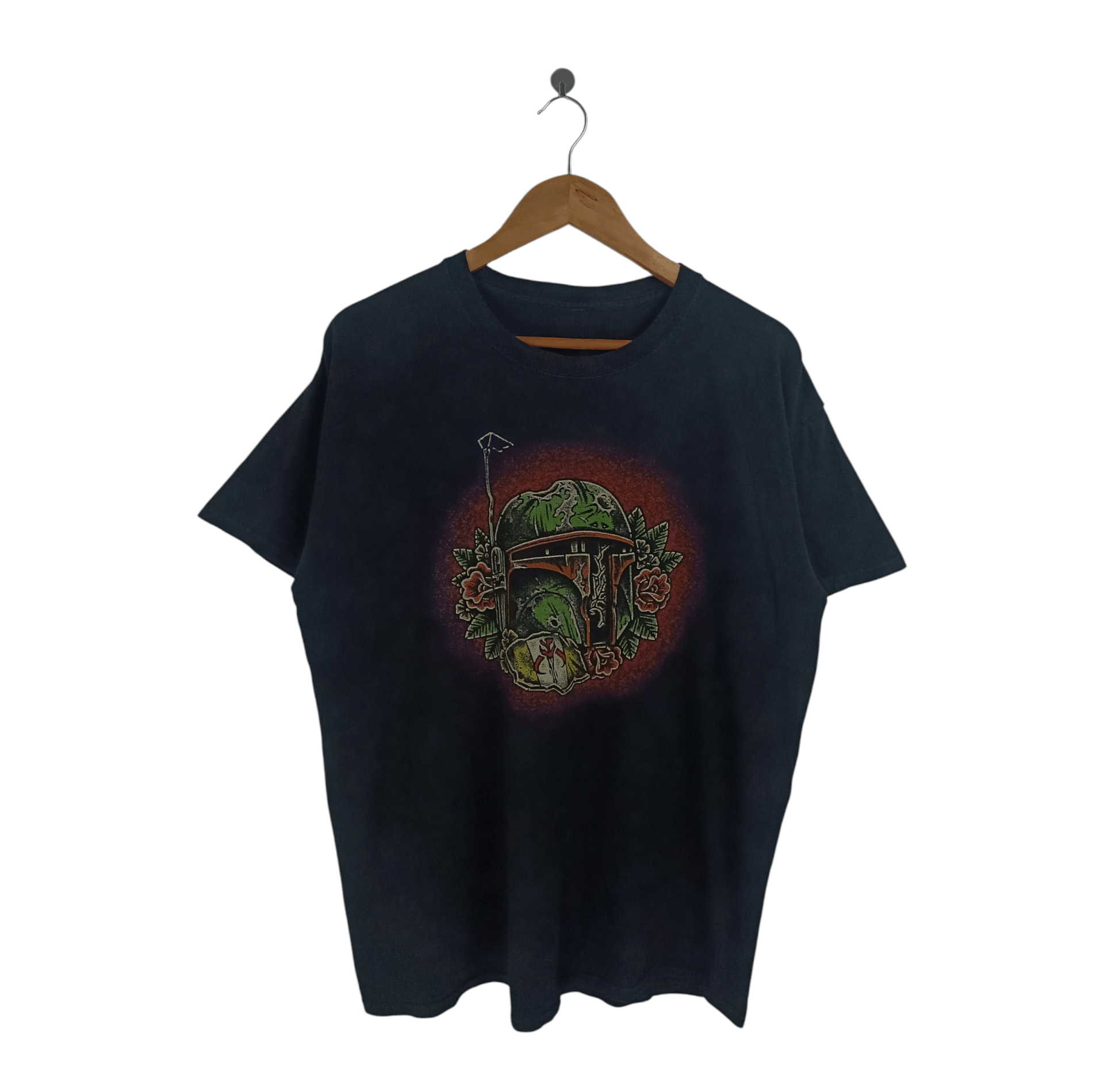 Star Wars VINTAGE STAR WARS BOBA FETT ART SKETCH ROSES STYLE TEE 