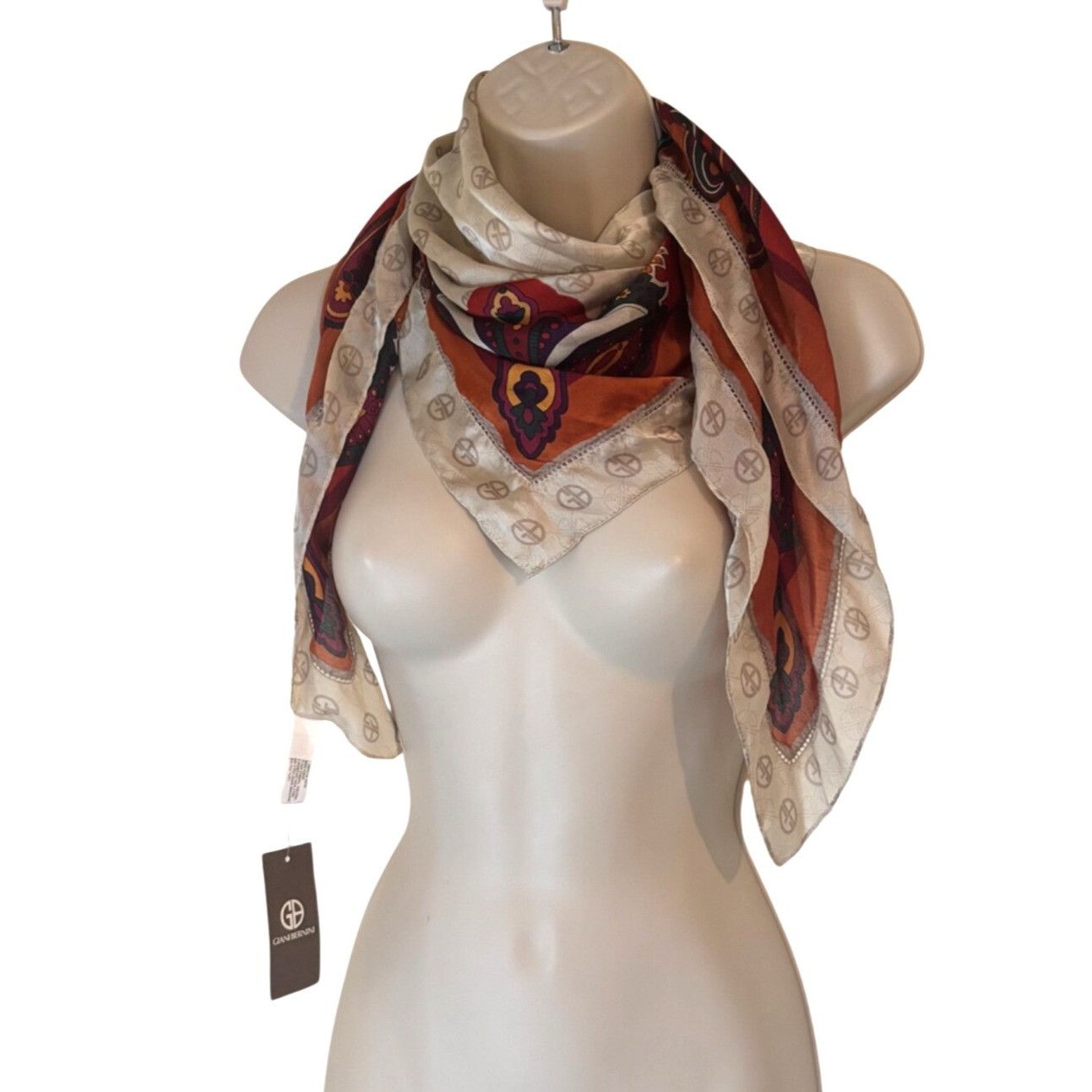 Giani Bernini Giani Bernini Logo Paisley Border Printed Scarf, Neutral-mul Size ONE SIZE - 10 Thumbnail