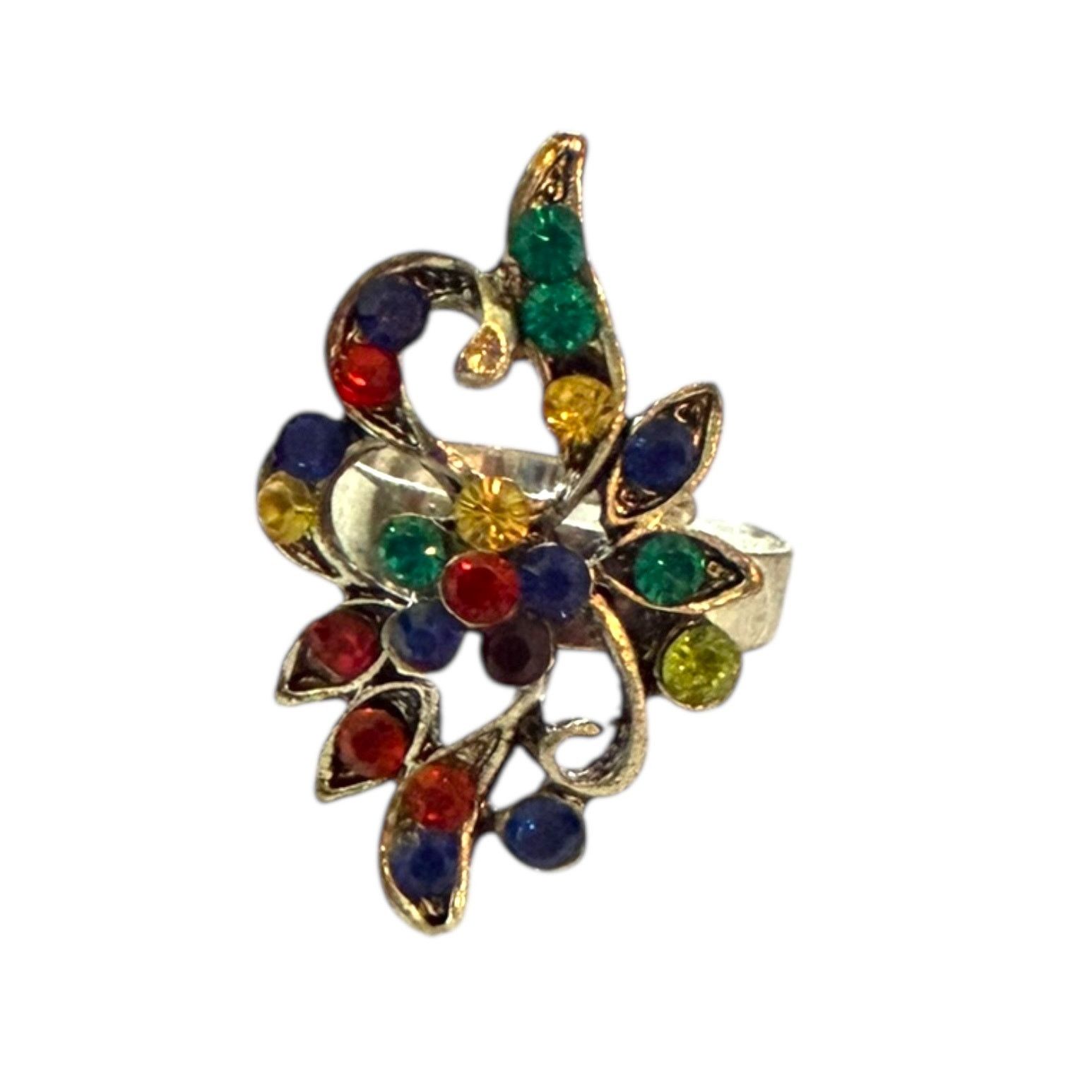 Other Multicolored Faux Gemstone And Silver Ring OS Adjustable Size ONE SIZE - 1 Thumbnail