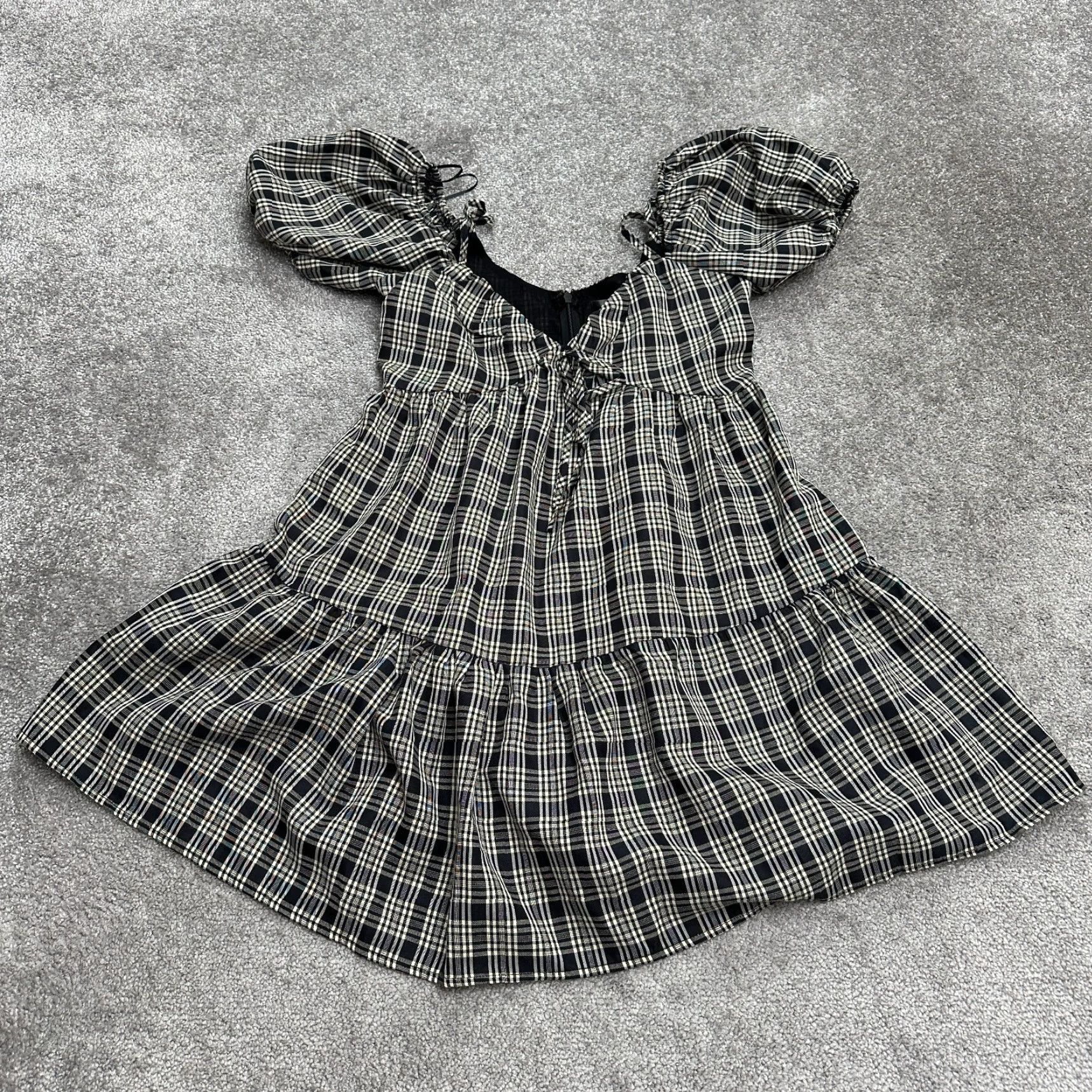 AQUA Aqua By Bloomingdale's Dress Small Black White Plaid Puff Sleeve Mini Womens Size S / US 4 / IT 40 - 3 Thumbnail