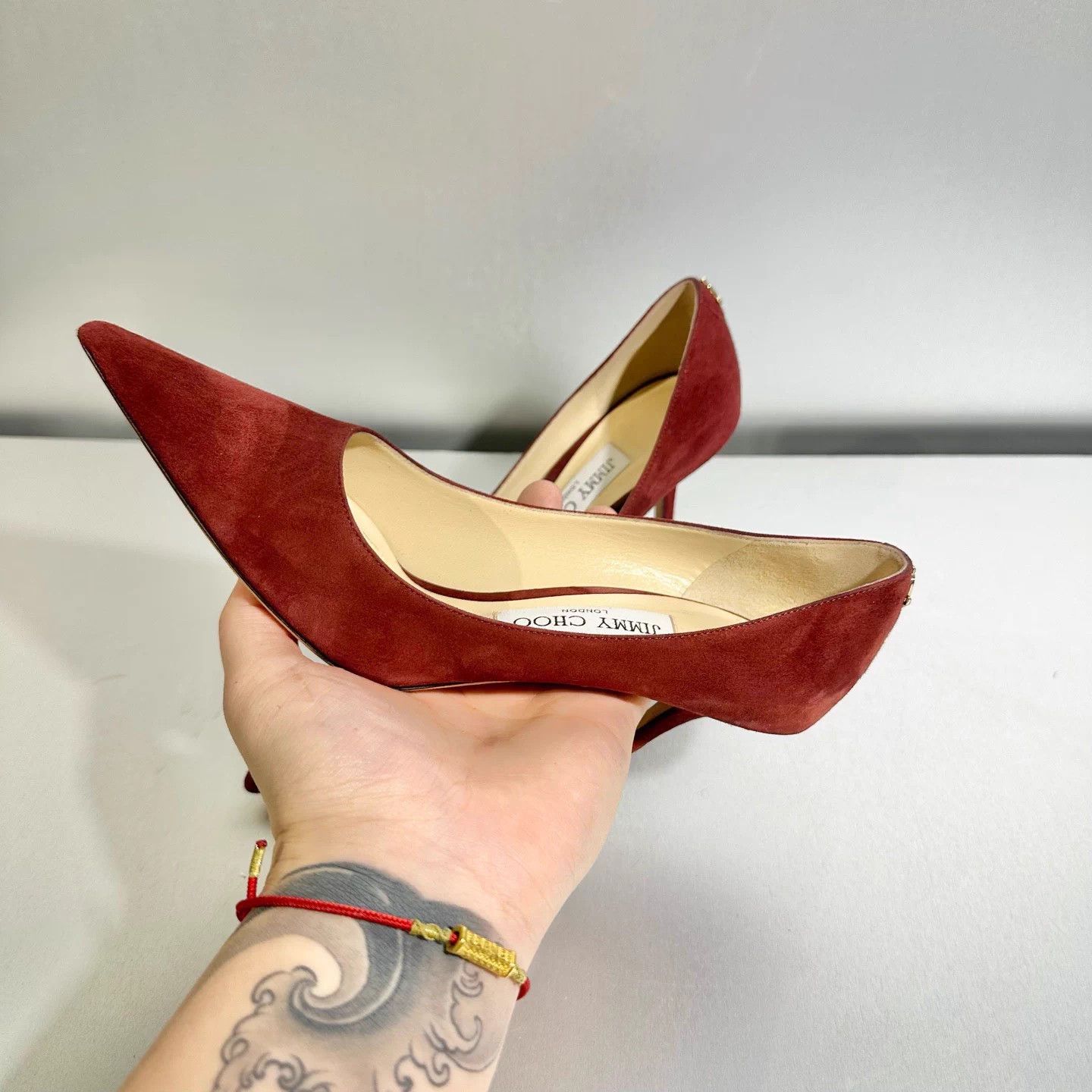 Jimmy Choo JIMMY CHOO red suede heels 36 like new X3516 Size US 5 / IT 35 - 9 Thumbnail