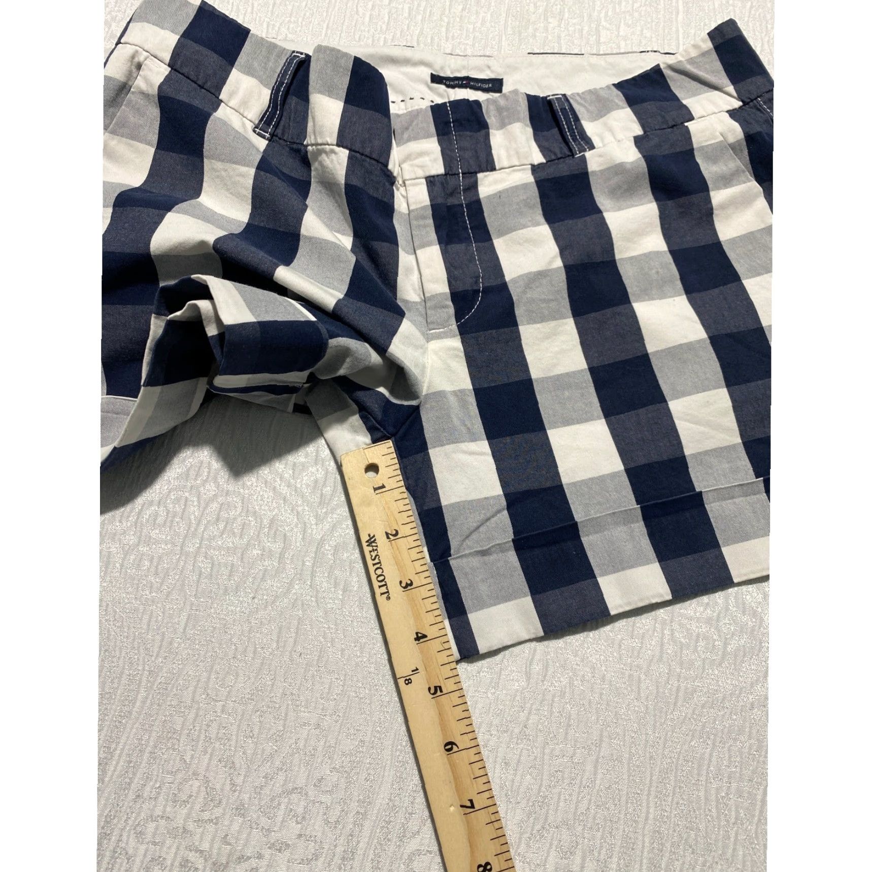Tommy Hilfiger Tommy Hilfiger Womens Chino Shorts Navy Blue White Gingham Check 8 Cuffed Shirt/Shorts Size 30" / US 8 / IT 44 - 5 Thumbnail