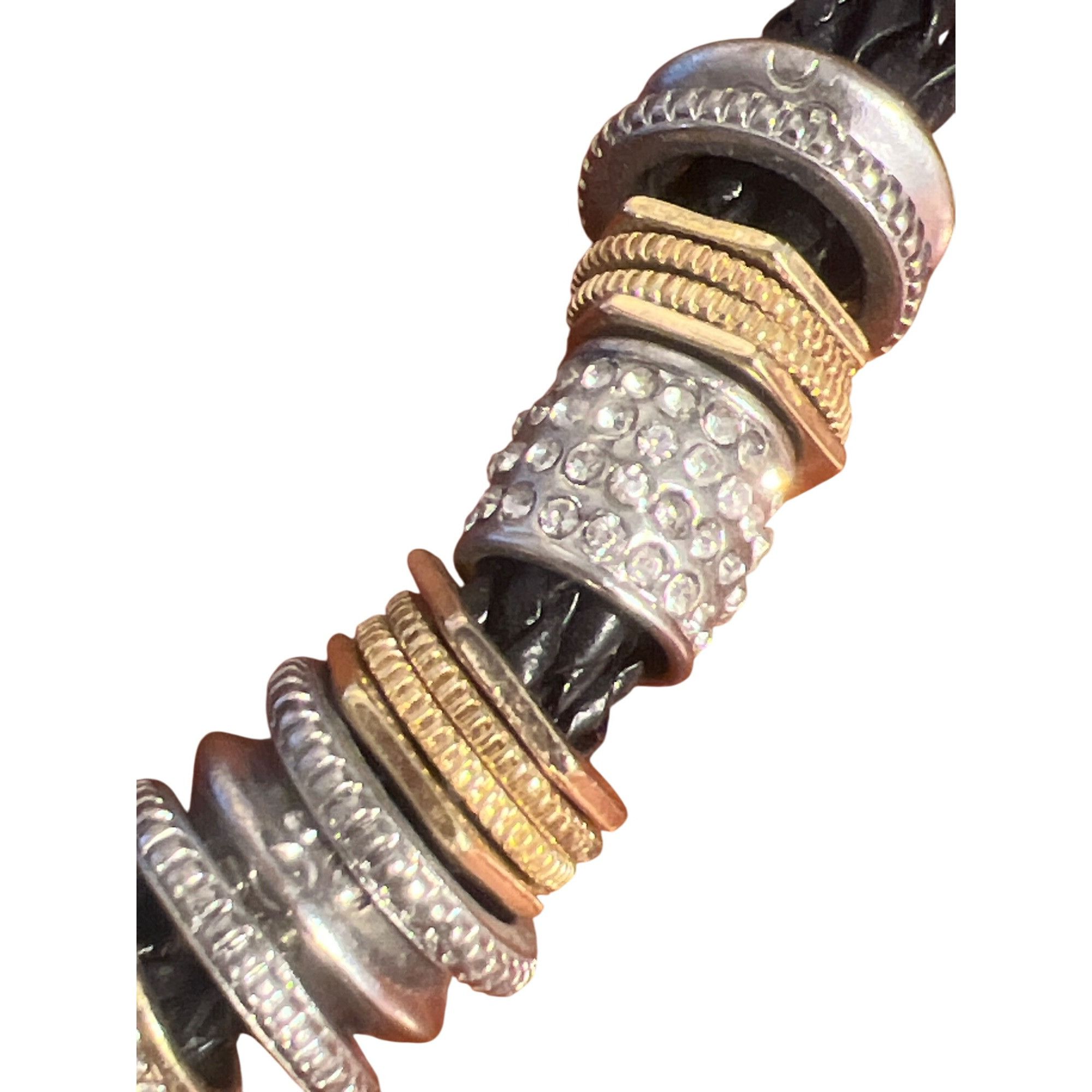 Chicos Chunky Chicos Necklace Black Braided Leather Mixed Metal Bea Size ONE SIZE - 2 Thumbnail