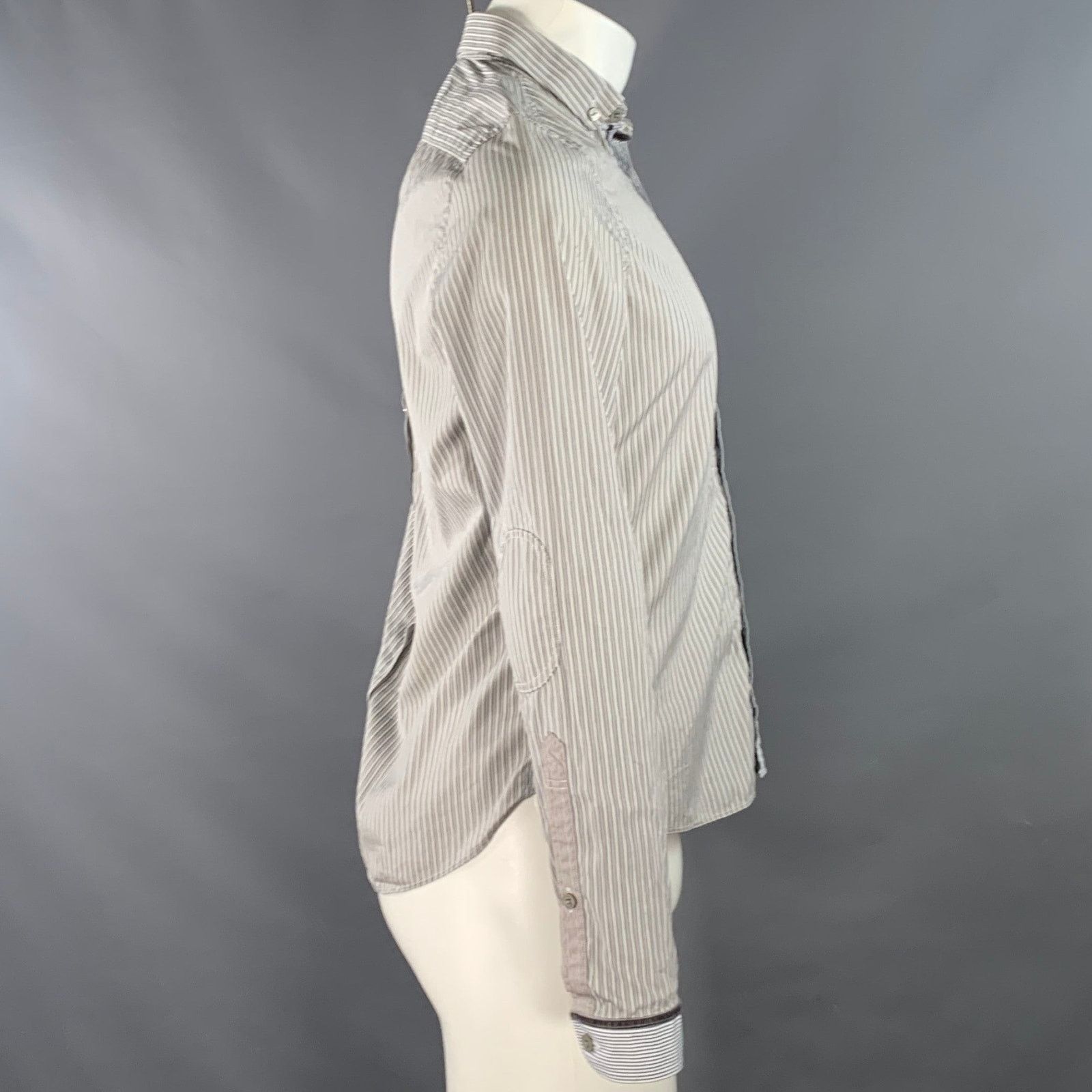 Burberry Prorsum Size S White Grey Stripe Cotton One Pocket Long Sleeve Shirt Size US S / EU 44-46 / 1 - 4 Thumbnail