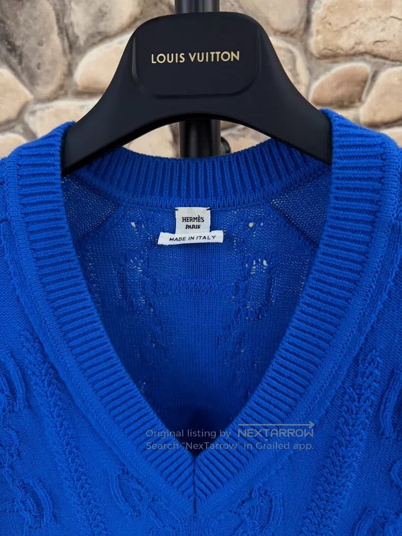 Hermes Blue Jacquard Knit V-neck Dress