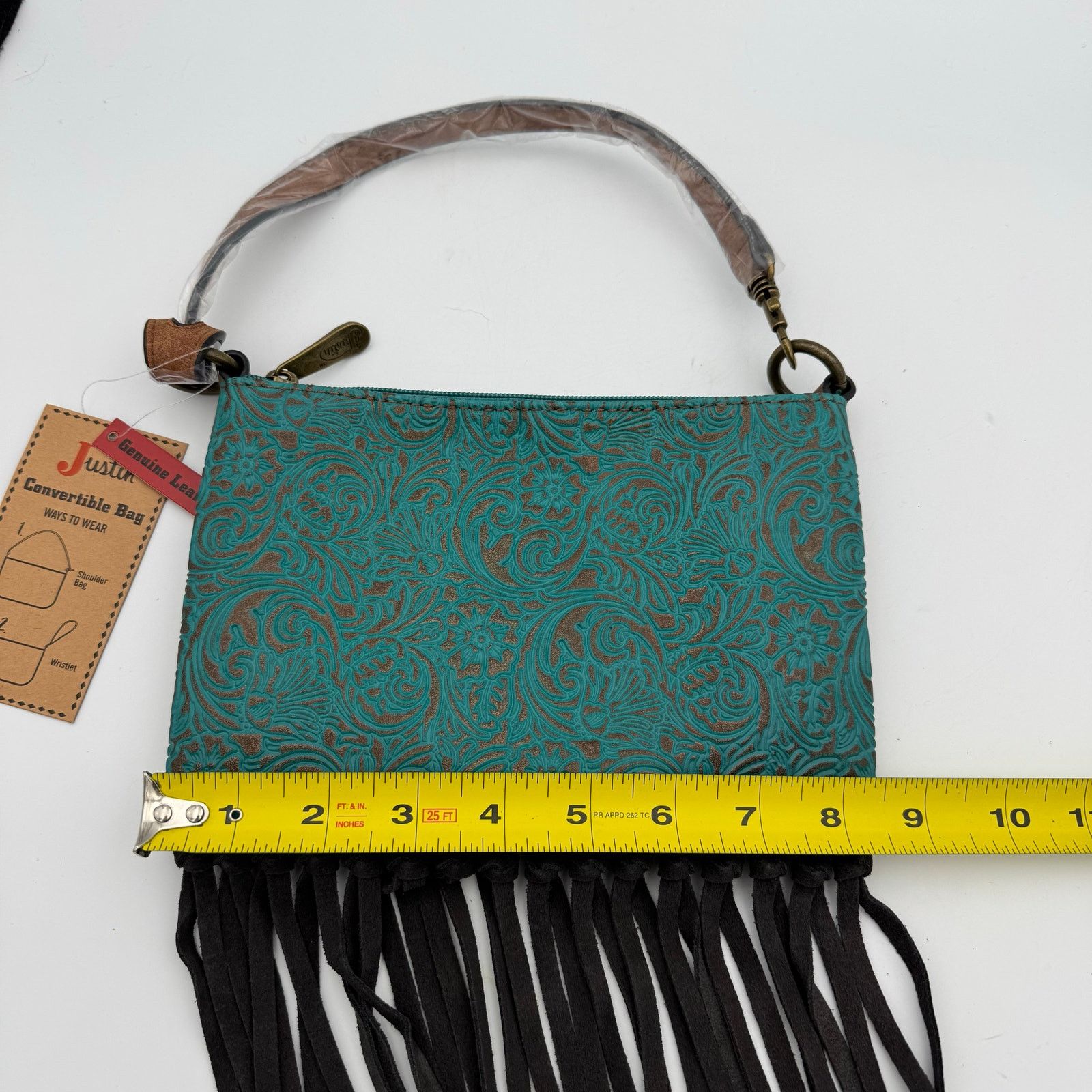 Justin American Darling Turquoise Tooled Leather Fringe Bag Western Size ONE SIZE - 9 Thumbnail