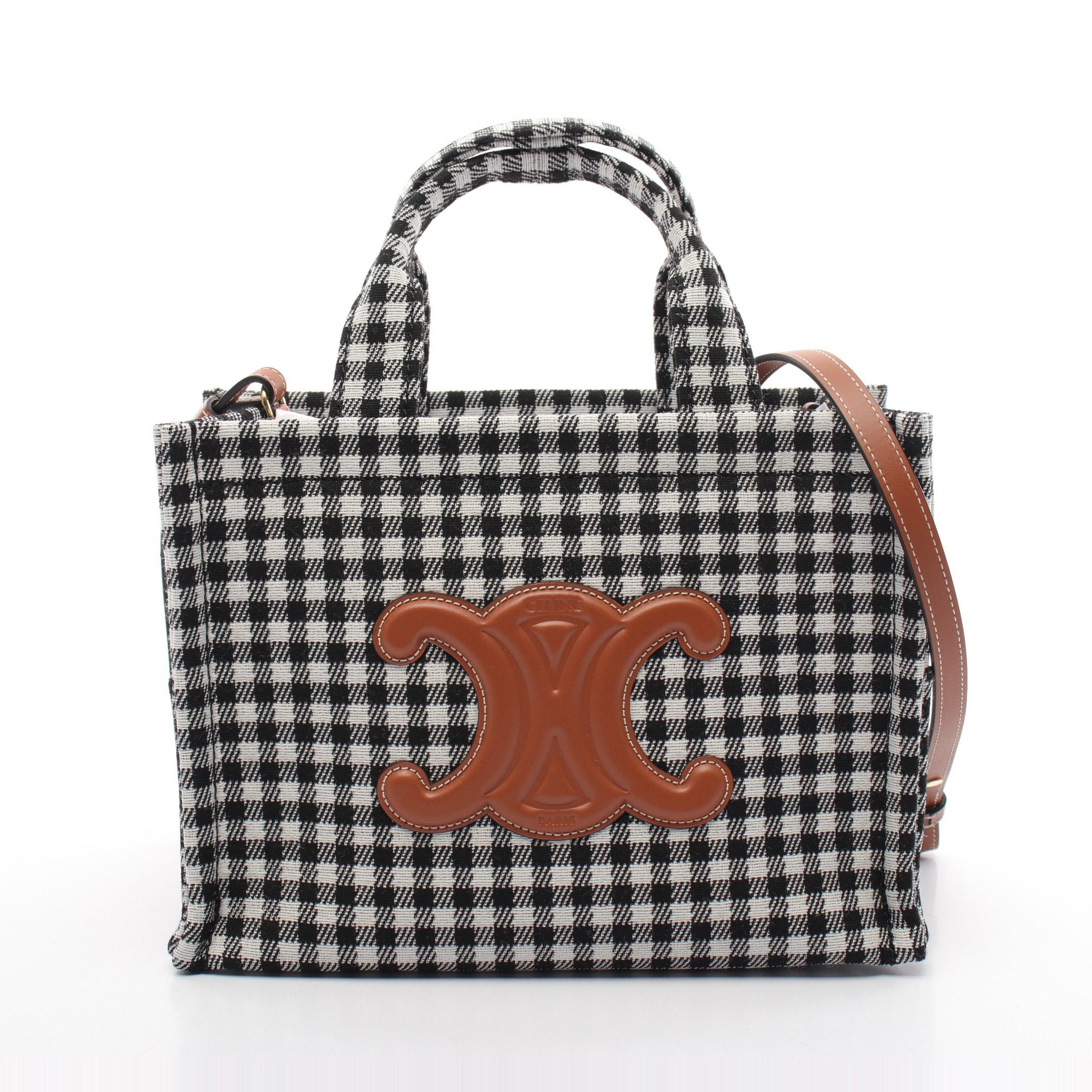 Celine Celine Small Cabas Hippopotamus Thais Handbag Tote Bag Check Canvas Black White Size ONE SIZE - 1 Thumbnail
