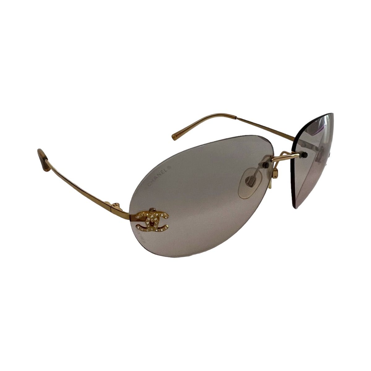 Chanel Chanel CC Rhinestone Logo Rimless Sunglasses