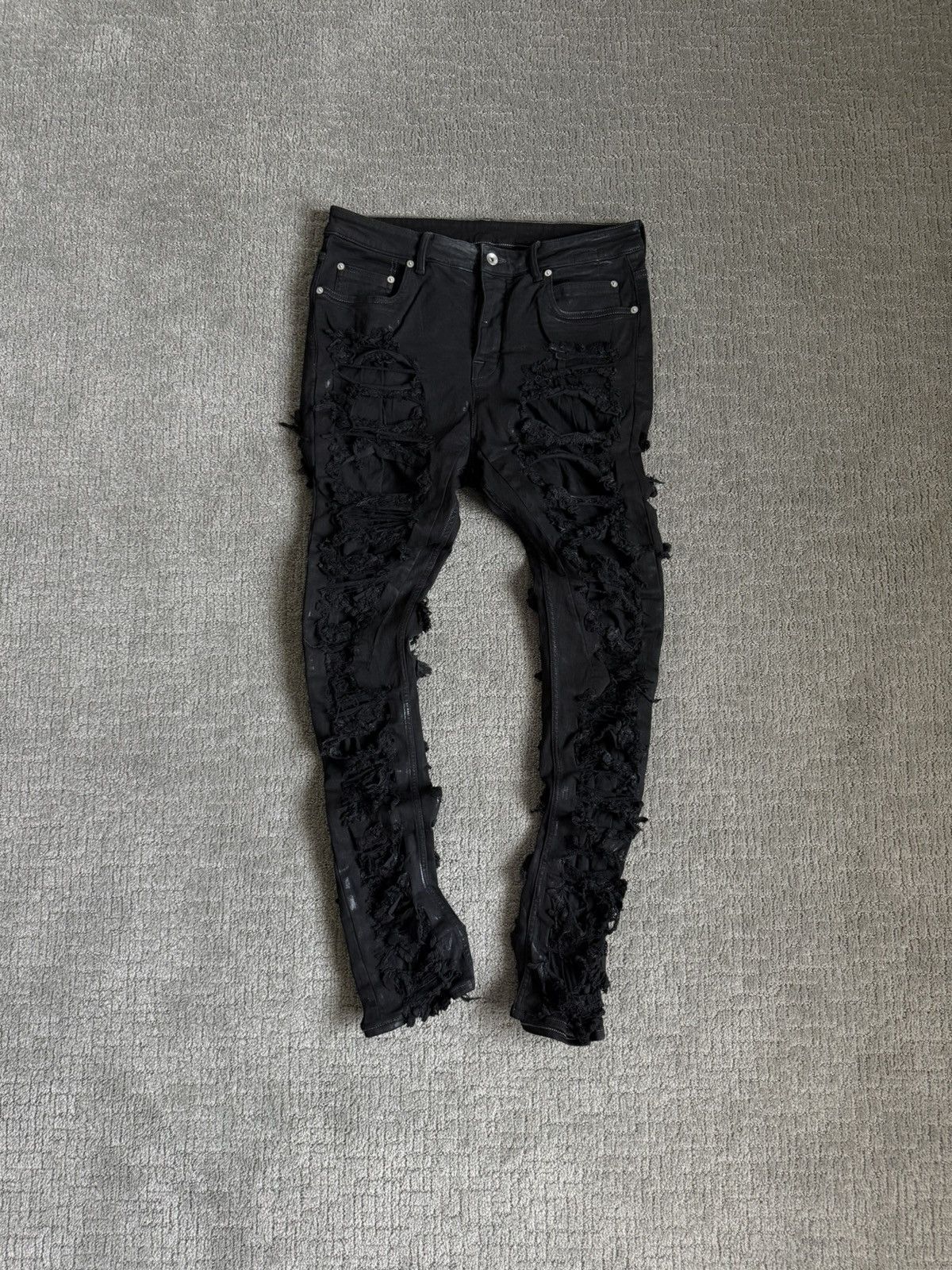 Rick Owens DRKSHDW DETROIT RIPPED SKINNY JEANS Size US 33 - 1 Thumbnail