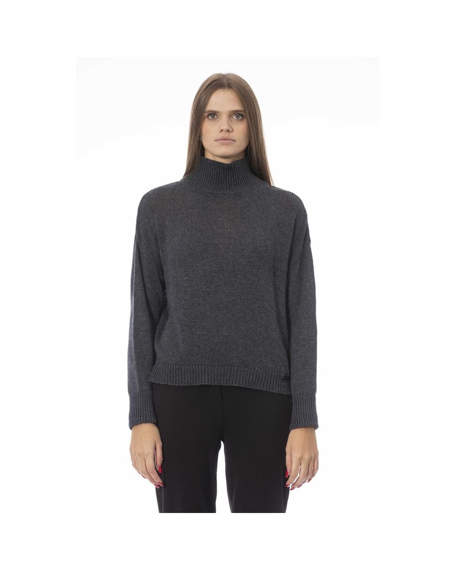 image of Baldinini Ribbed Neck Sweater in Grey, Women's (Size Medium)