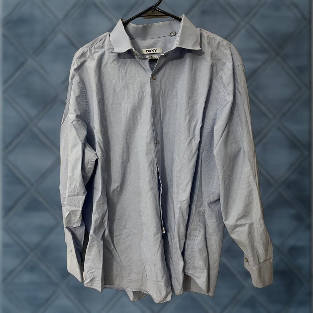 DKNY DKNY Blue Slim Fit Button-Up Dress Shirt 18 34/35 Long Sleeve Natural Stretch Mens Size 48R - 1 Thumbnail
