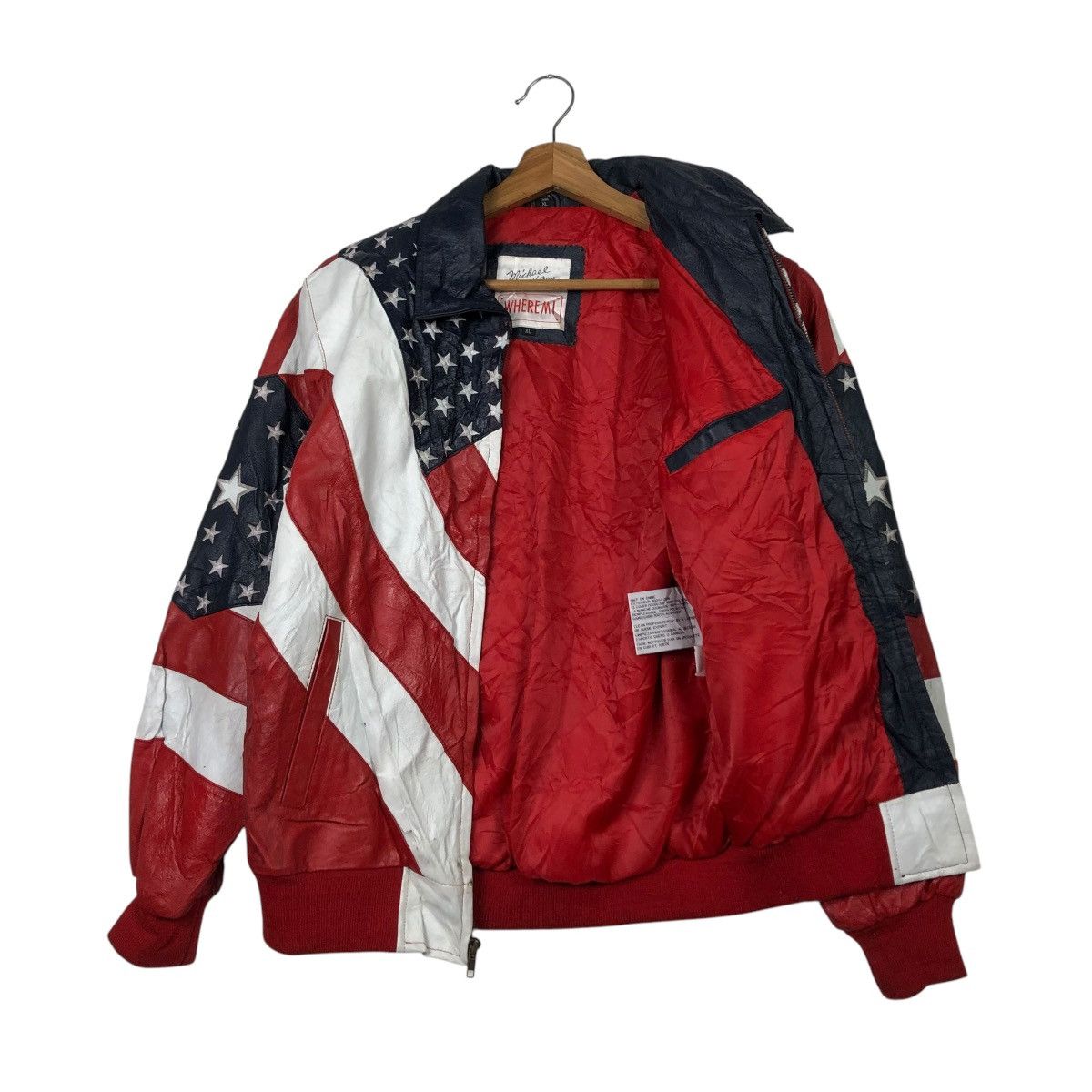 Michael Hoban 🔥VINTAGE LEATHER JACKET BOMBER MICHAEL HOBAN USA FLAG Size US M / EU 48-50 / 2 - 10 Thumbnail