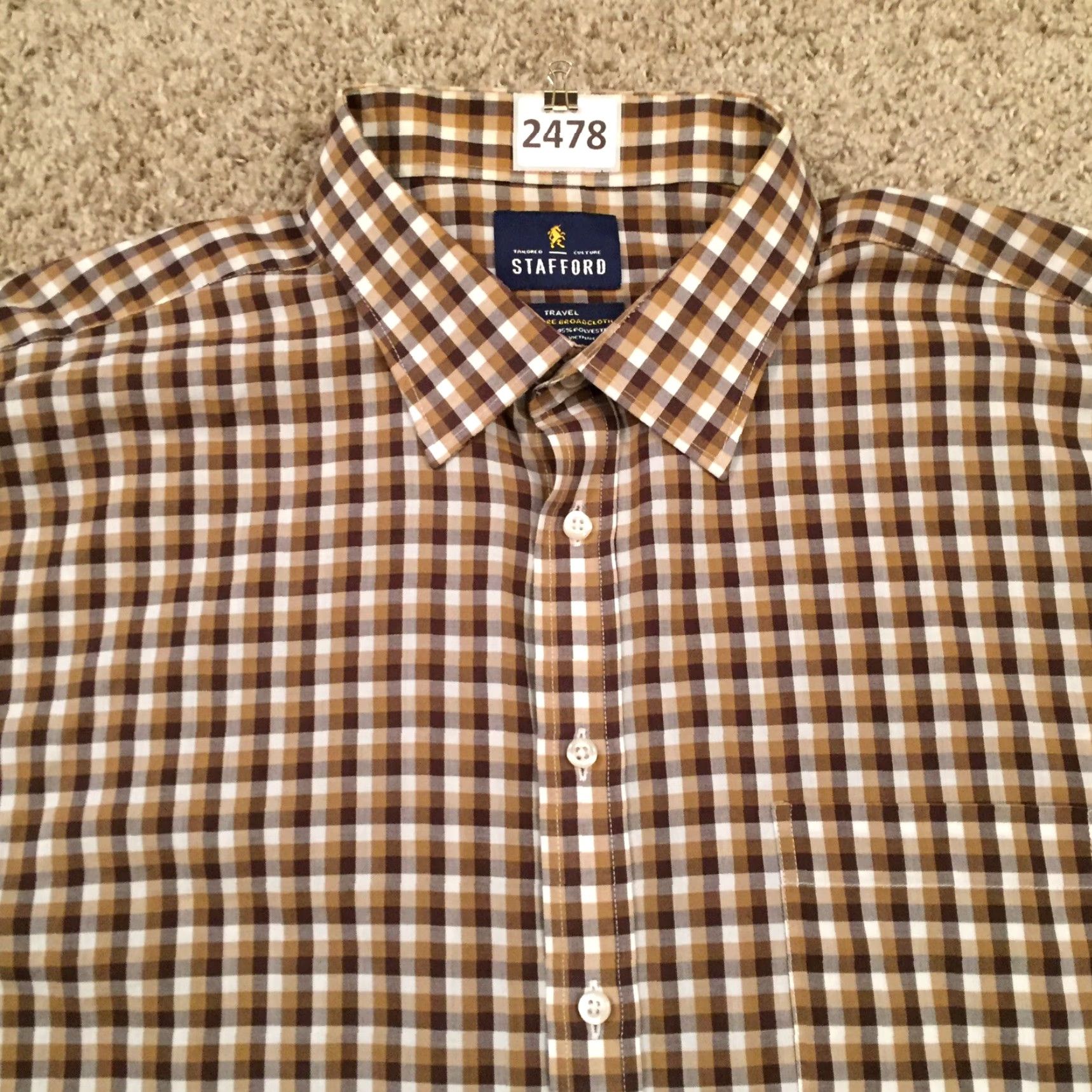 Stafford Stafford Shirt Mens 18 Brown Plaid Long Sleeve Button-Up Shirt Men Brown Plaid 18 Stafford Size US XXL / EU 58 / 5 - 3 Thumbnail