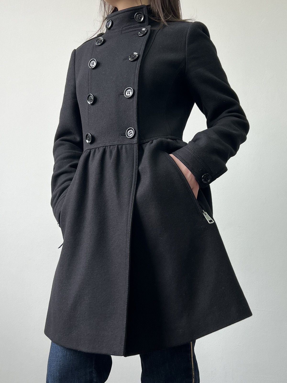 Burberry × Vintage Burberry Wool Cashmere Black Double Breasted Trench Coat Size S / US 4 / IT 40 - 2 Thumbnail
