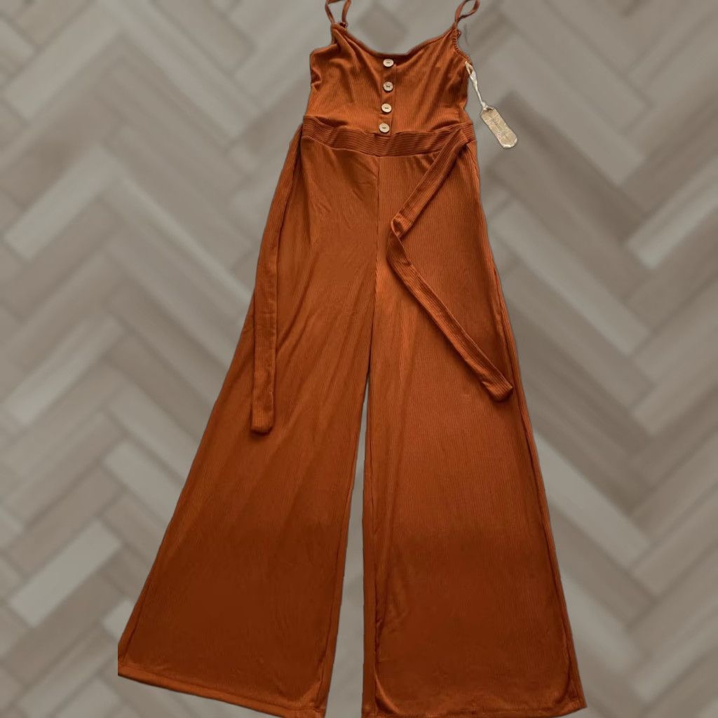 Vintage IRIS Jumpsuit Women’s Size Small Brown Stretch Floral Lace Top Sleeveless Scoop Neck Back Zipper 30" Inseam Formal/Party 2020-2029 Women/S Size 28" / US 6 / IT 42 - 1 Thumbnail