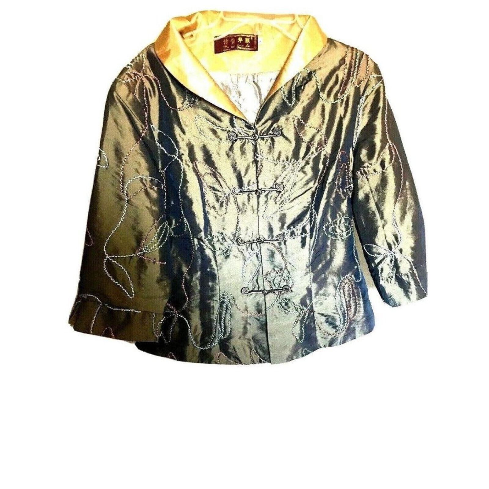 Other Chinese Embellished Top Green Metal With Gold Bo Xi Hua Fu L Size L / US 10 / IT 46 - 8 Thumbnail
