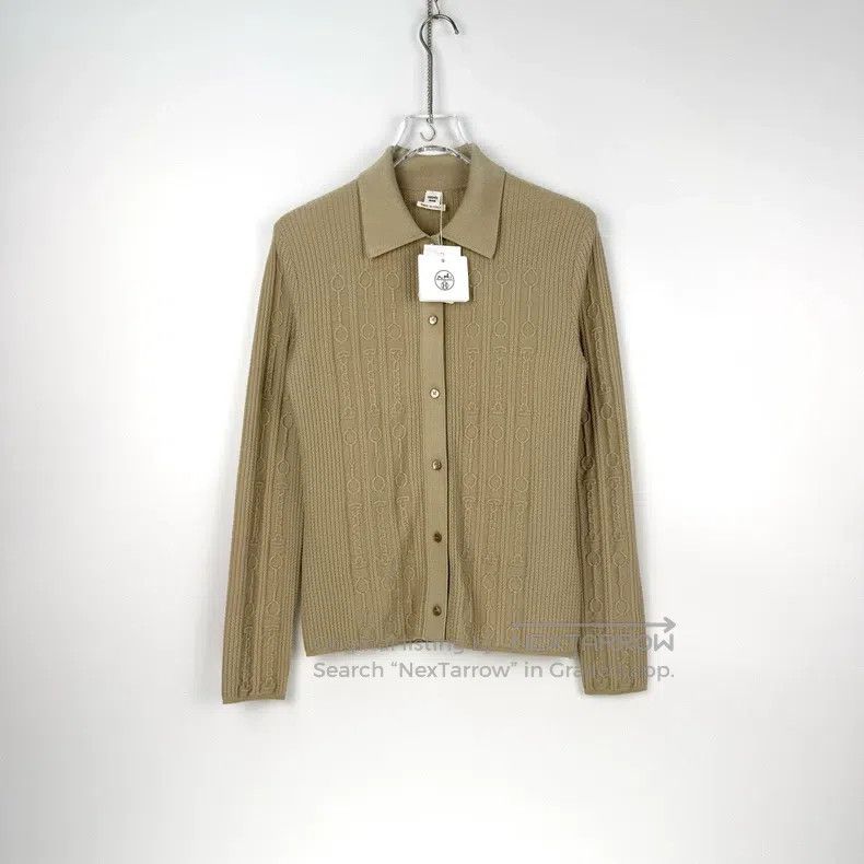 Hermes Hermes Khaki Chain Pattern Semi-Wool Sweater Size S / US 4 / IT 40 - 3 Thumbnail