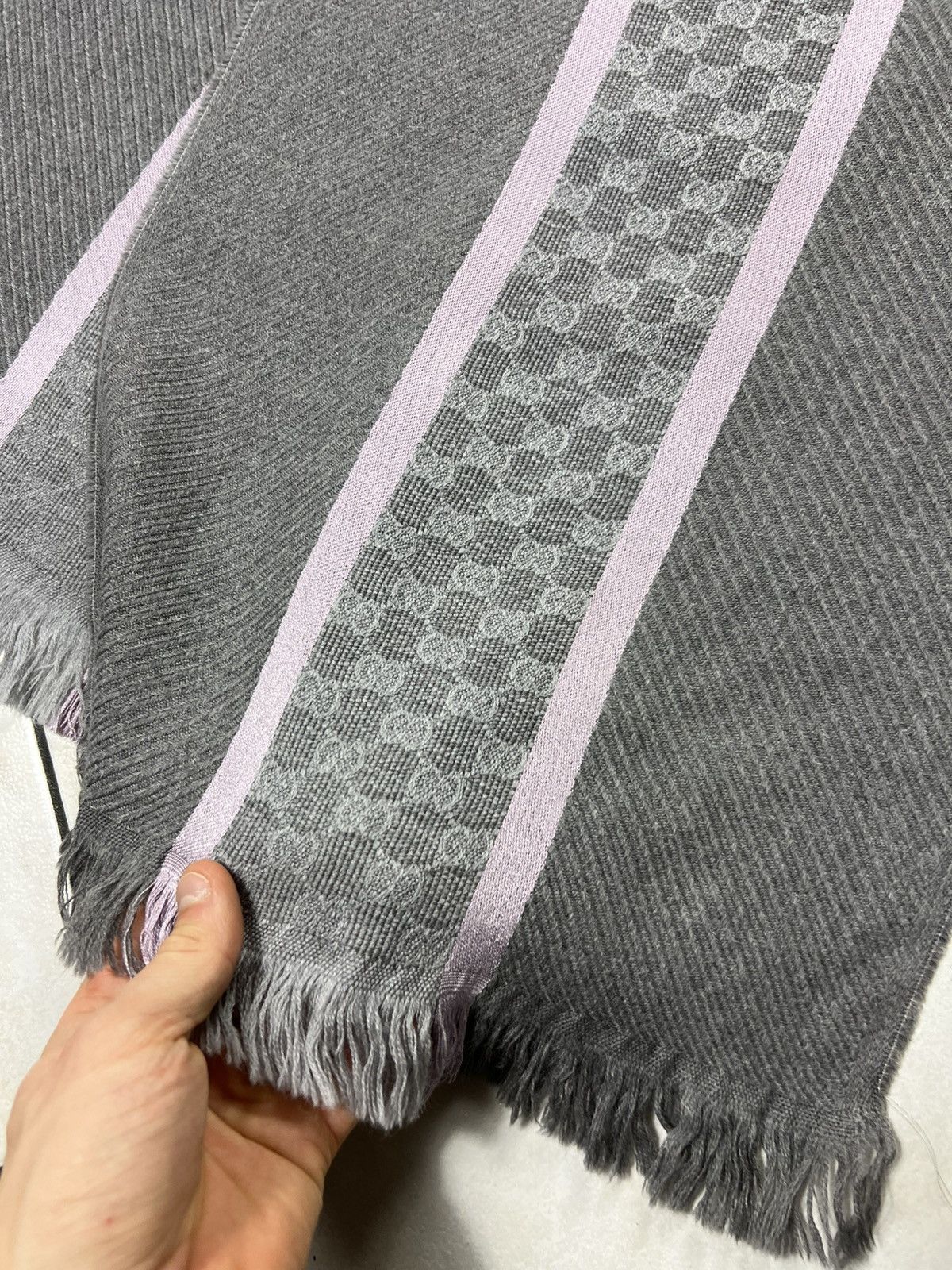 Gucci Gucci Tom Ford wool silk muffler scarf monogram stripe logo Size ONE SIZE - 9 Thumbnail
