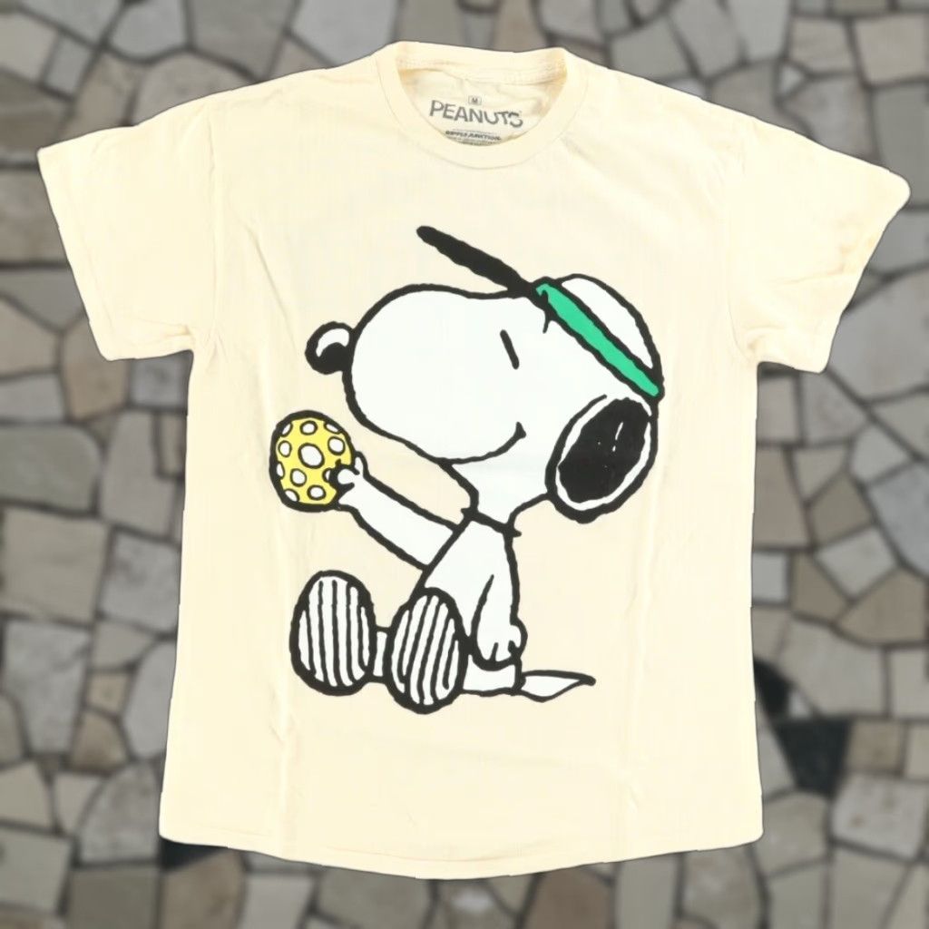 Peanuts Peanuts Snoopy Pickleball Screen Print Solid T-Shirt Yellow Men's M Shirt Size US M / EU 48-50 / 2 - 1 Thumbnail