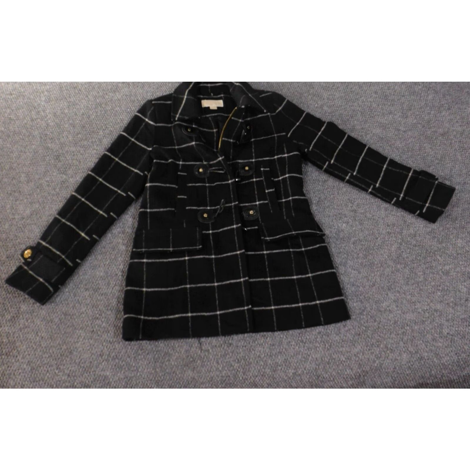 Michael Kors Michael Kors Jacket Women Pea Coat Plaid Wool Black Lining Polyester Toggle Mid-Length Size 4 Regular Chenille? Size S / US 4 / IT 40 - 3 Thumbnail