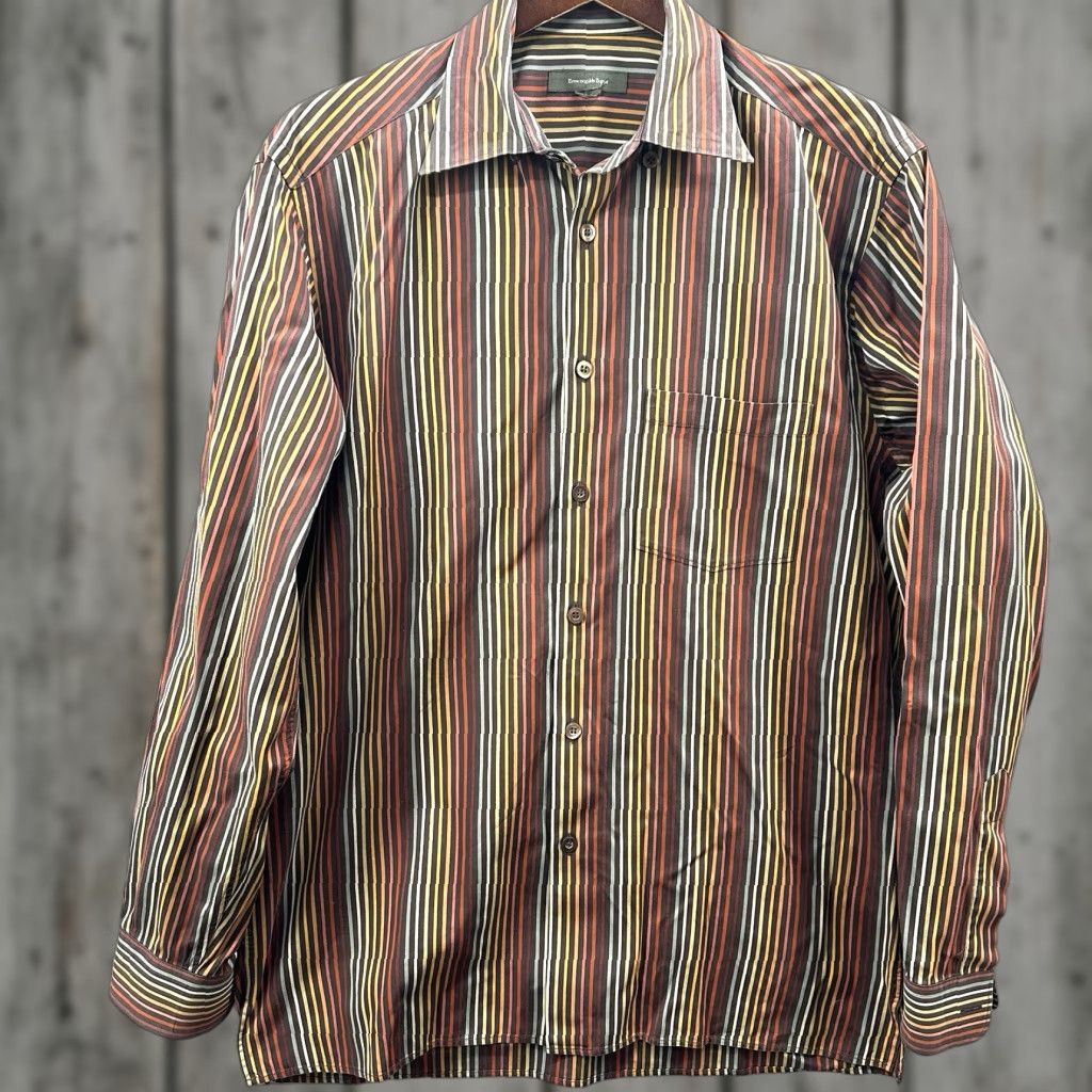 Ermenegildo Zegna Ermenegildo Zegna Dress Shirt Mens XL Striped Cotton Preppy Hipster Red Modern Classic Shirt Mens XL Stripe Cotton Zegna Size 46R - 1 Thumbnail