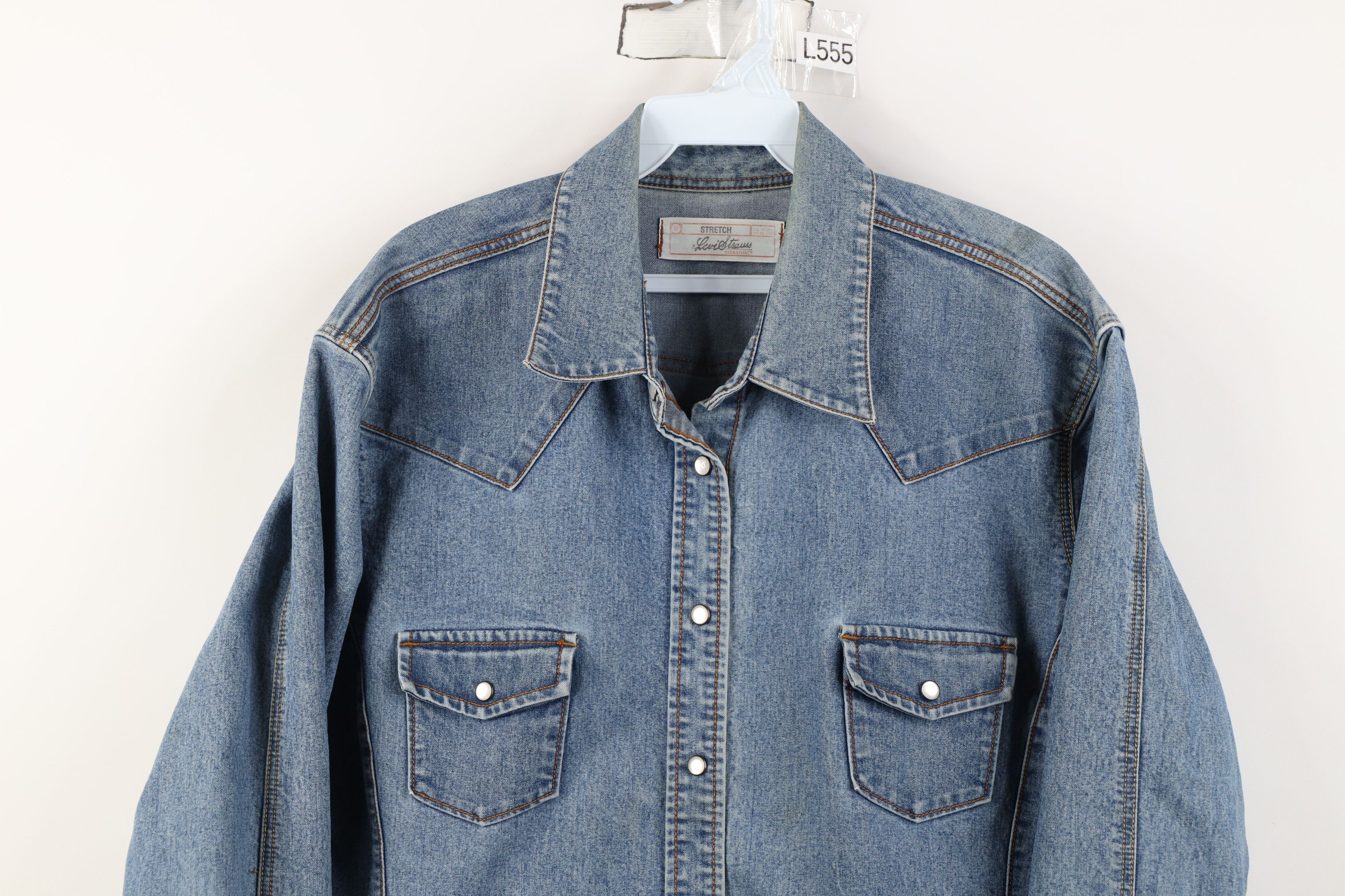 Levi's Vintage Y2K Levis Babydoll Snap Button Denim Shirt Stretch Size XL / US 12-14 / IT 48-50 - 2 Thumbnail