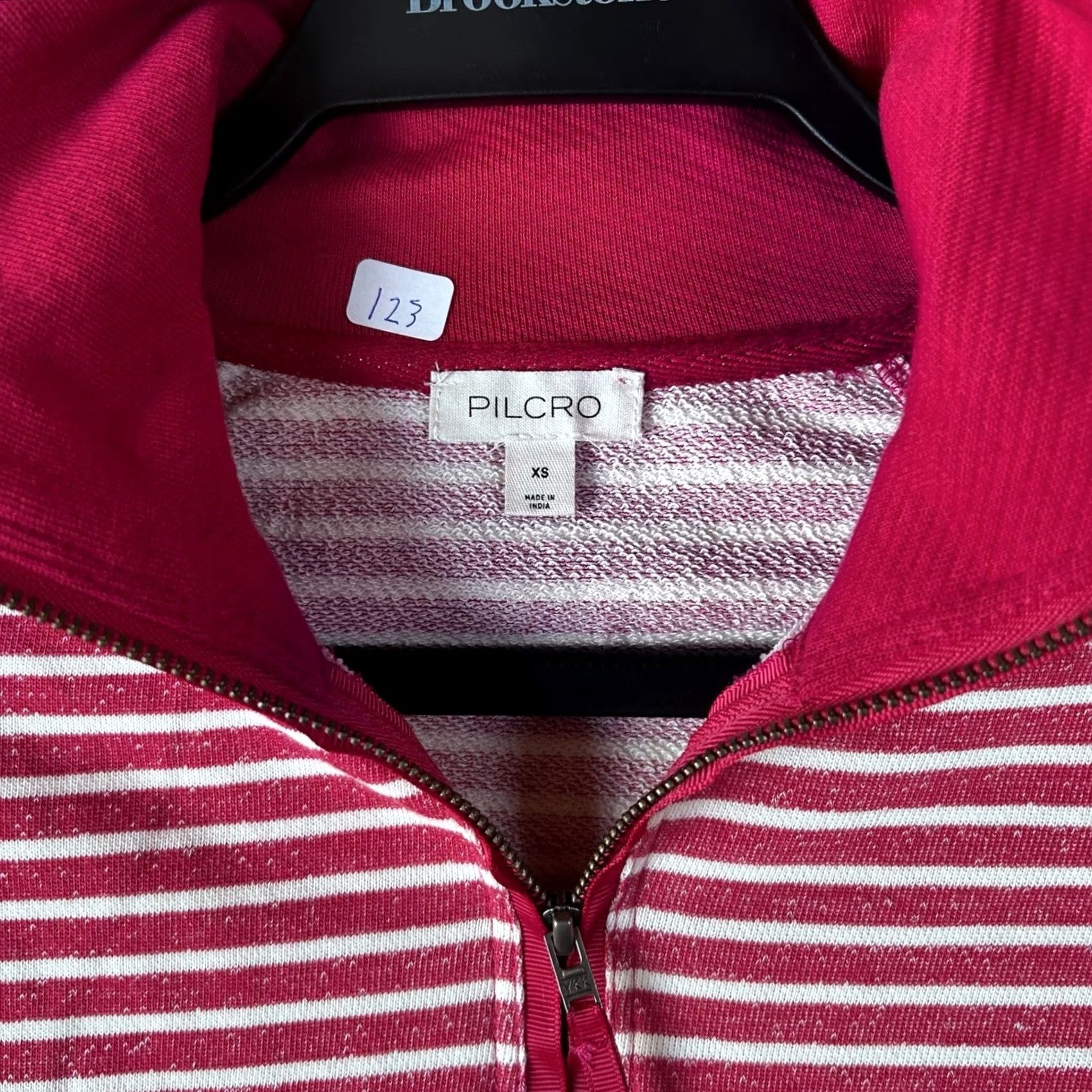 Vintage Pilcro Anthropologie Magenta White Striped Cropped Quarter Zip Sweatshirt XS Size XS / US 0-2 / IT 36-38 - 2 Thumbnail