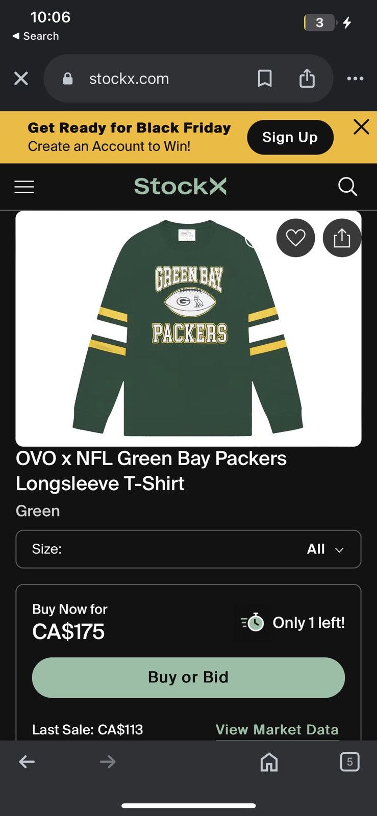 NFL × October's Very Own OVO X Green Bay Packers Long Sleeve Shirt Size US S / EU 44-46 / 1 - 2 Thumbnail