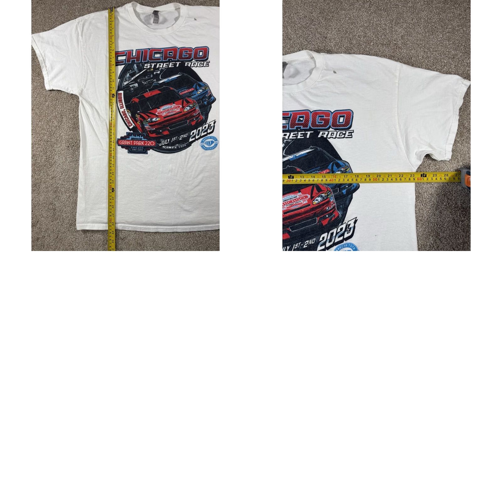 Gildan Gildan White Shirt NASCAR 75th Anniversary Chicago Street Race Grant Park 220 Short Sleeve Crew Neck XL Men’s Shirt Size US XL / EU 56 / 4 - 8 Thumbnail