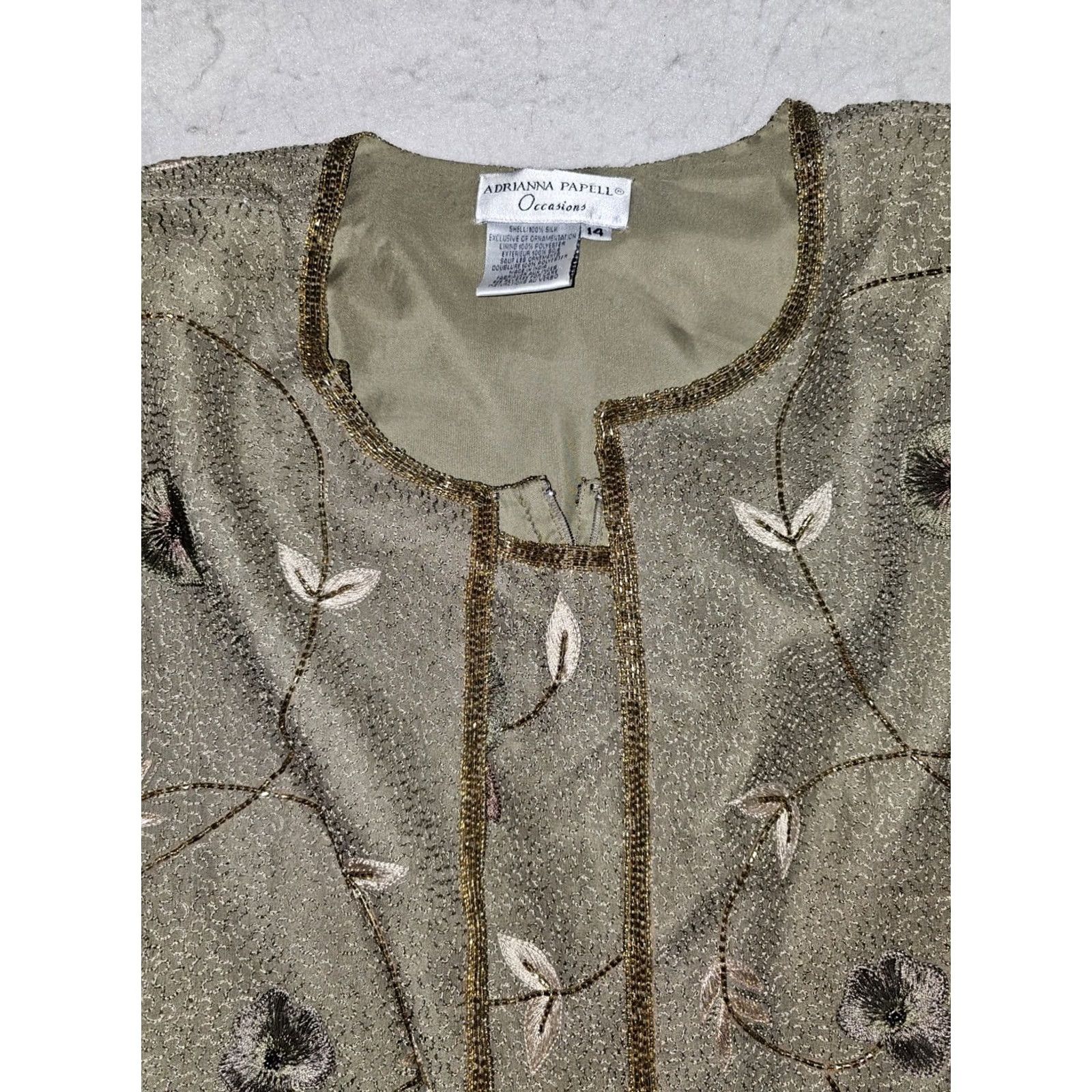 Adrianna Papell VINTAGE Adrianna Papell 100% Silk Floral Embroidered Beaded Cardigan Set Size 14 Size XL / US 12-14 / IT 48-50 - 3 Thumbnail