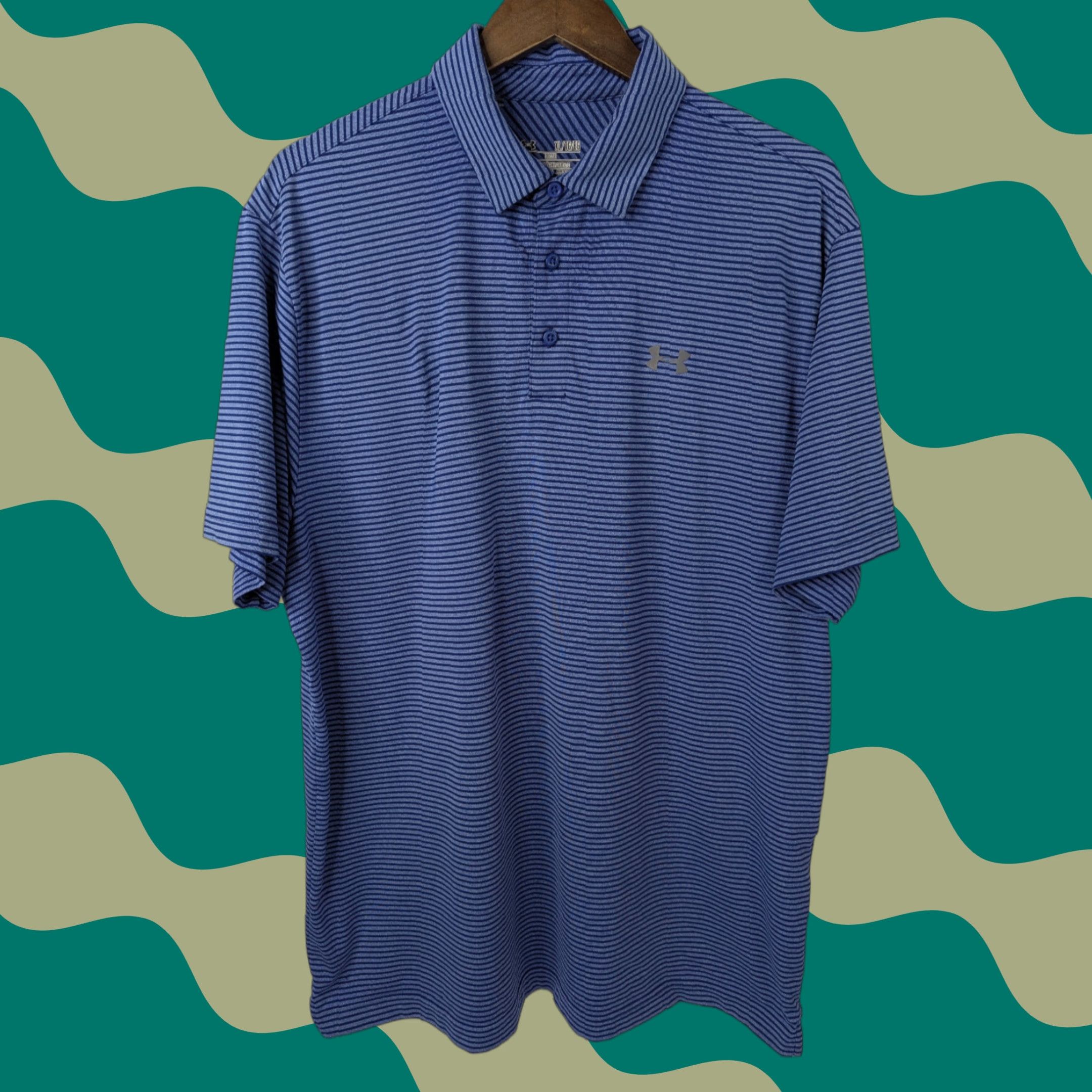 Under Armour Under Armour Men's Polo Shirt S/S HeatGear Loose Fit Striped Blue Golf Performance Moisture Wicking - Adult Regular Size L Size US L / EU 52-54 / 3 - 1 Thumbnail