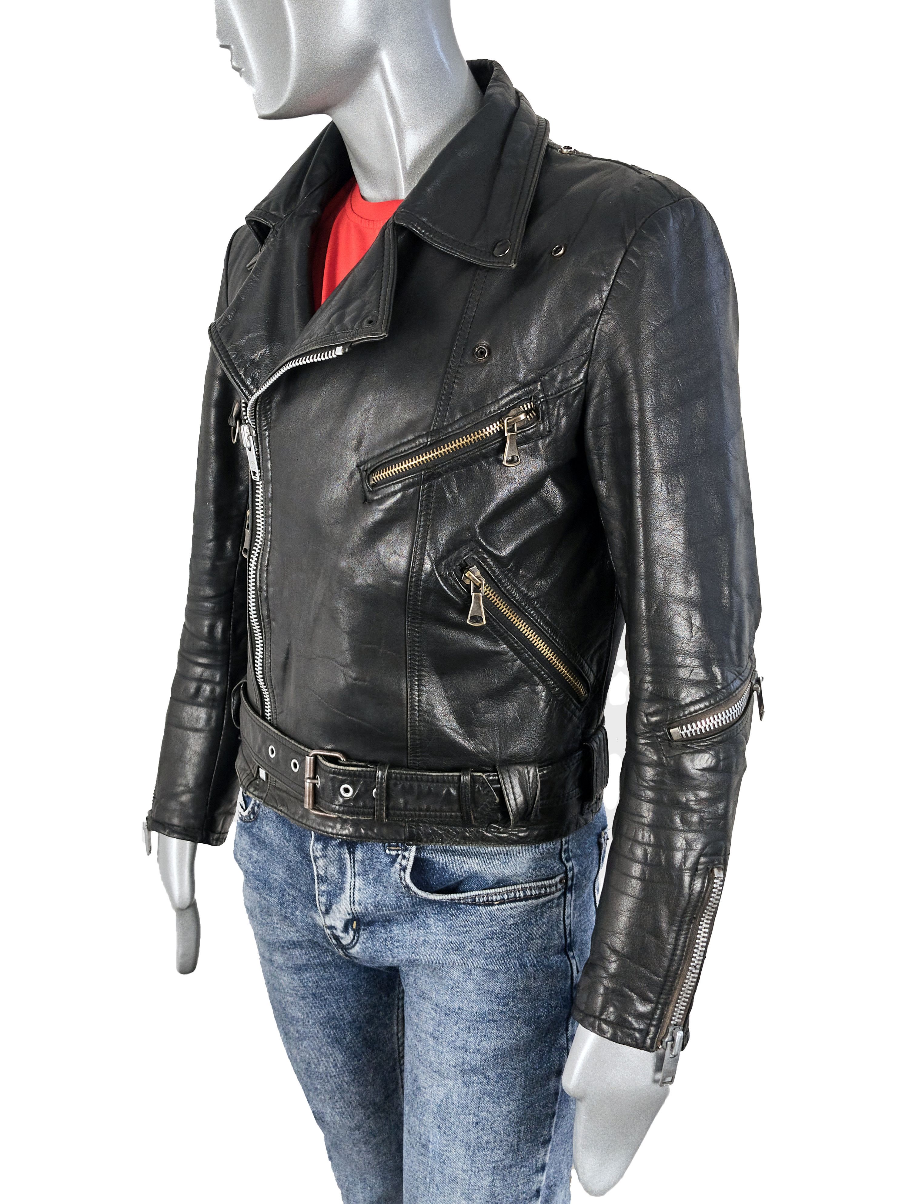 image of Archival Clothing x Leather Jacket Vintage 70's Scandinavian Leather Motorcycle Biker Jacket in Bla