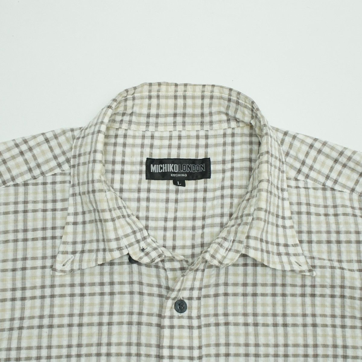 Michiko Koshino London *NoTariff Michiko Koshino London Seersucker Plaid Shirt Size US L / EU 52-54 / 3 - 4 Thumbnail