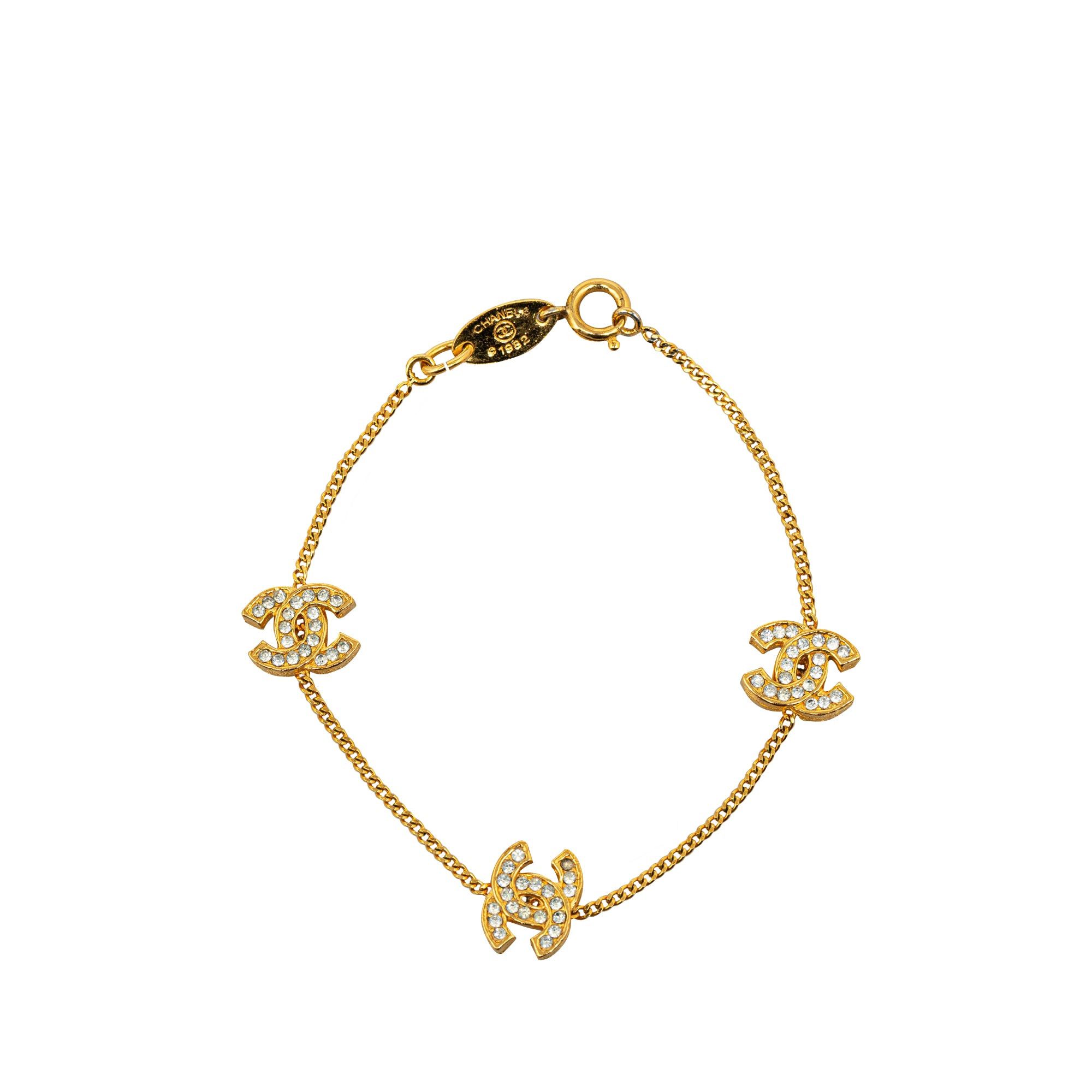 image of Chanel Strass Cc Station Bracelet Costume Bracelet in Gold, Women's