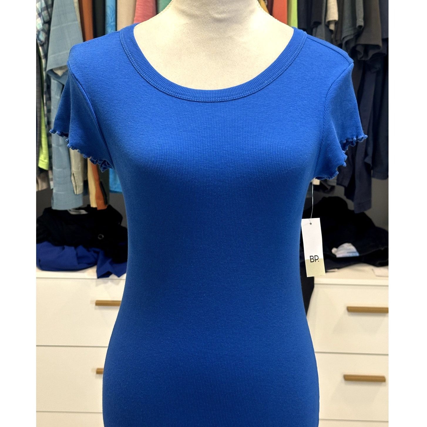 BP. BP Women's Blue Ribbed Bodycon Lettuce Edge Mini Dress NWT M Size M / US 6-8 / IT 42-44 - 3 Thumbnail