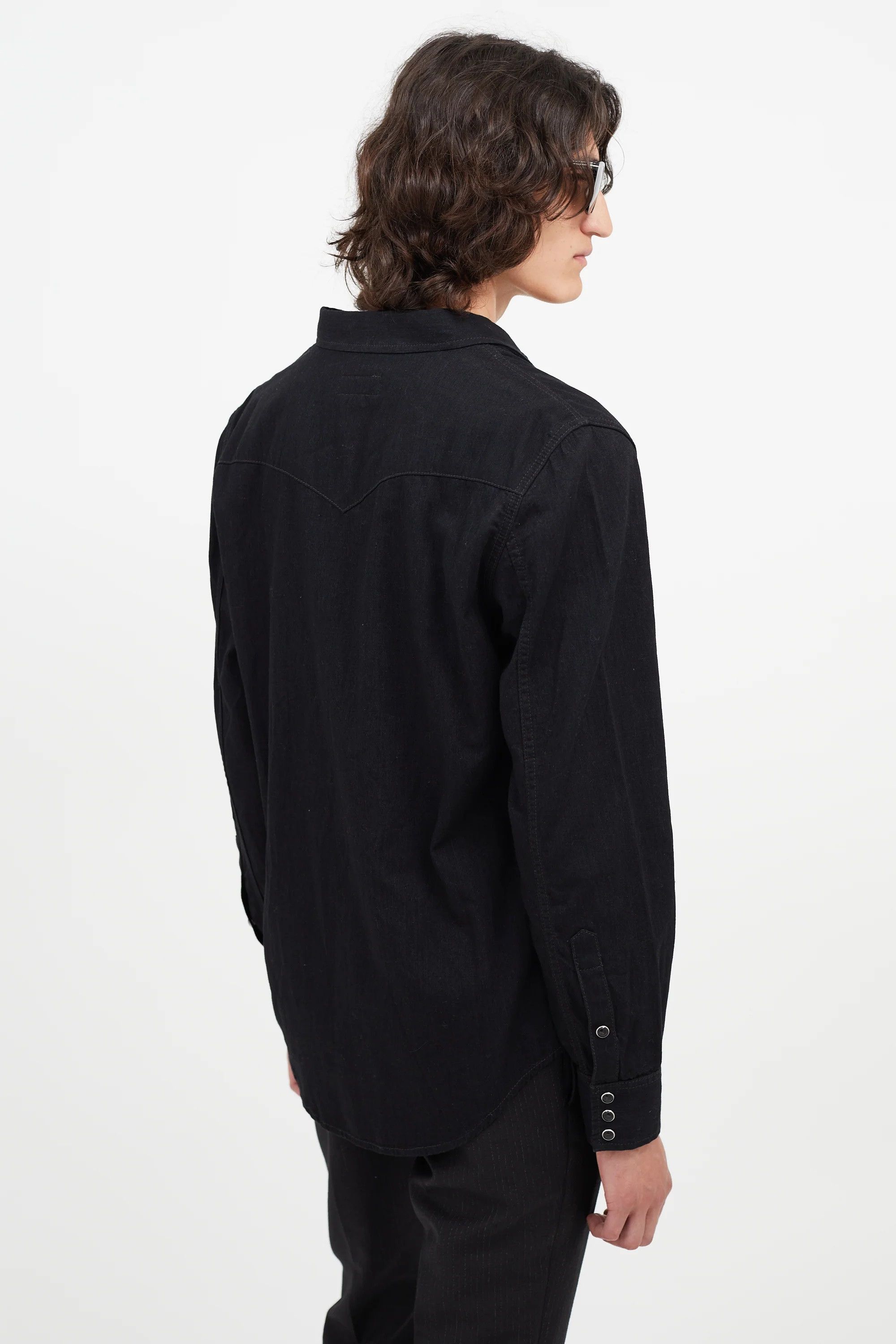 Saint Laurent Paris Saint Laurent Western Shirt - Black Denim Size US S / EU 44-46 / 1 - 2 Thumbnail