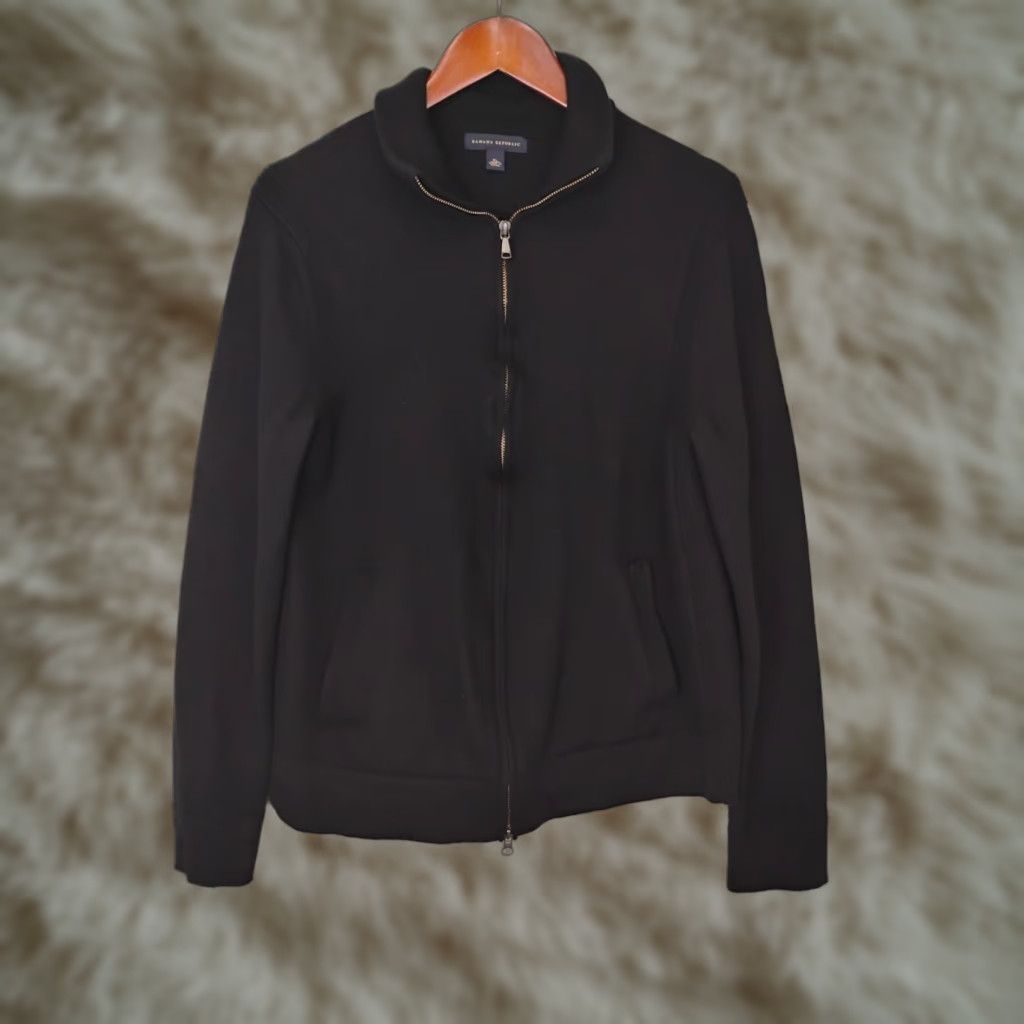 Banana Republic VINTAGE Banana Republic 100% Wool Full Zip Sweater Womens XS Black Mock Neck Long Sleeve Size XS / US 0-2 / IT 36-38 - 1 Thumbnail