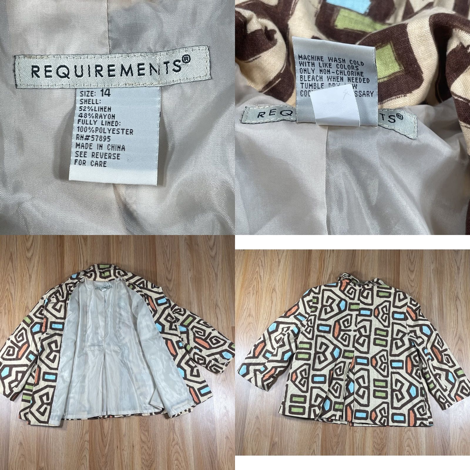 Vintage Requirements Linen Blend Short Swing Buttons Fully Lined Jacket Coat Womens 14 Size 36" / US 14 / IT 50 - 8 Thumbnail