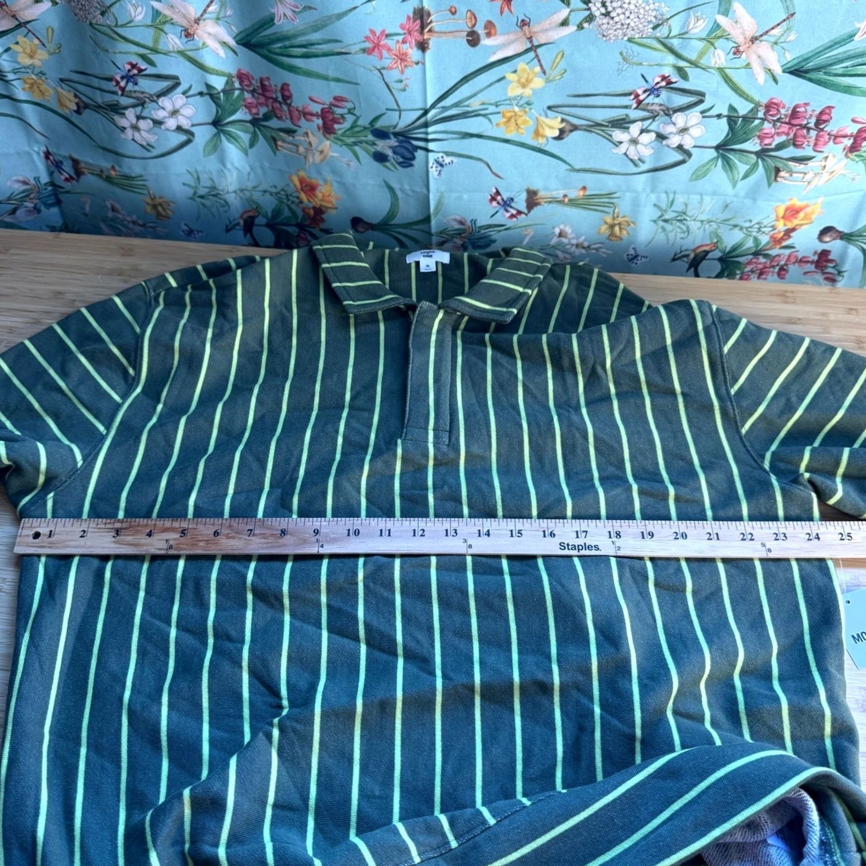 Vintage Mode of One Mens Relaxed Fit Polo Wild Ivy Striped French Terry Long Sleeve XL Green Size US XL / EU 56 / 4 - 7 Thumbnail