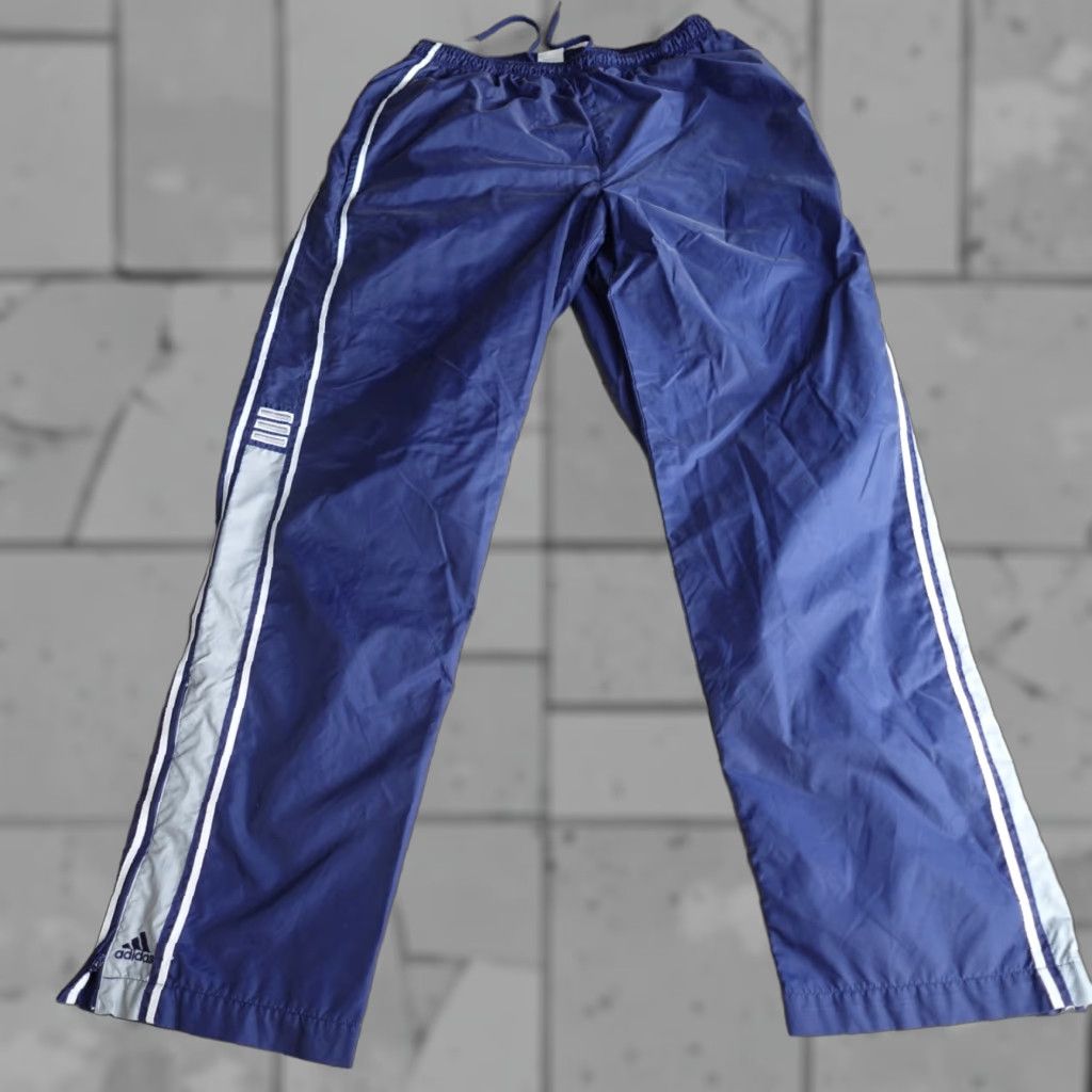 Adidas VINTAGE adidas Pants Medium Blue Nylon Lined Y2K 2002 Drawstring Mens Track Pants Straight Size US 31 - 1 Thumbnail