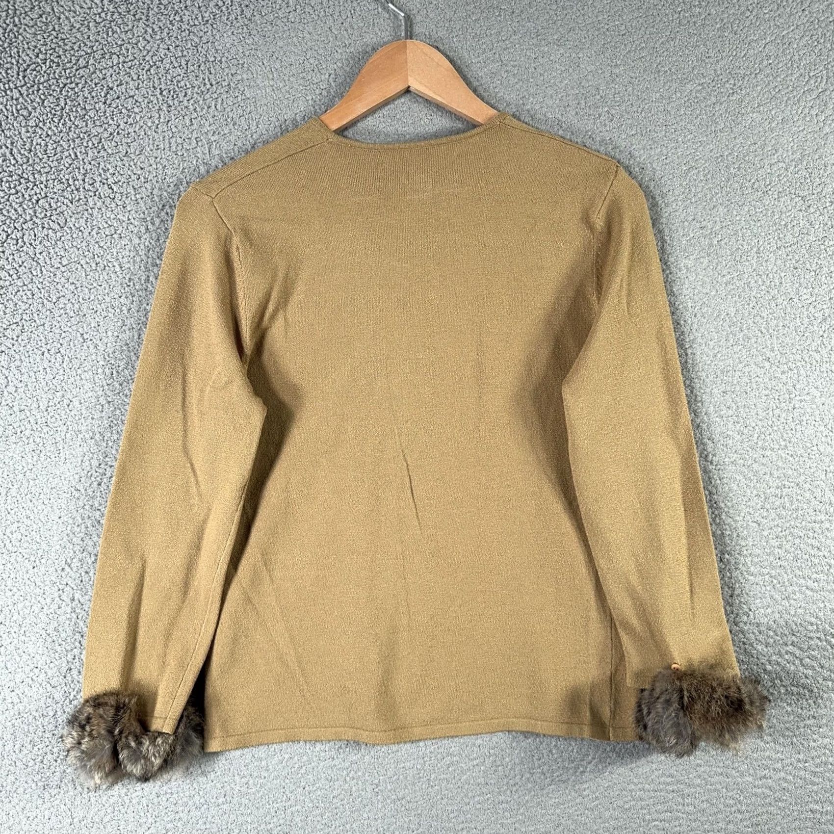 Vintage VINTAGE PARISIAN Signature Sweater Womens Small Brown Faux Wrap Long Sleeve V-Neck Fur Trim Cuffs Knit Wrap Top Size S / US 4 / IT 40 - 2 Thumbnail
