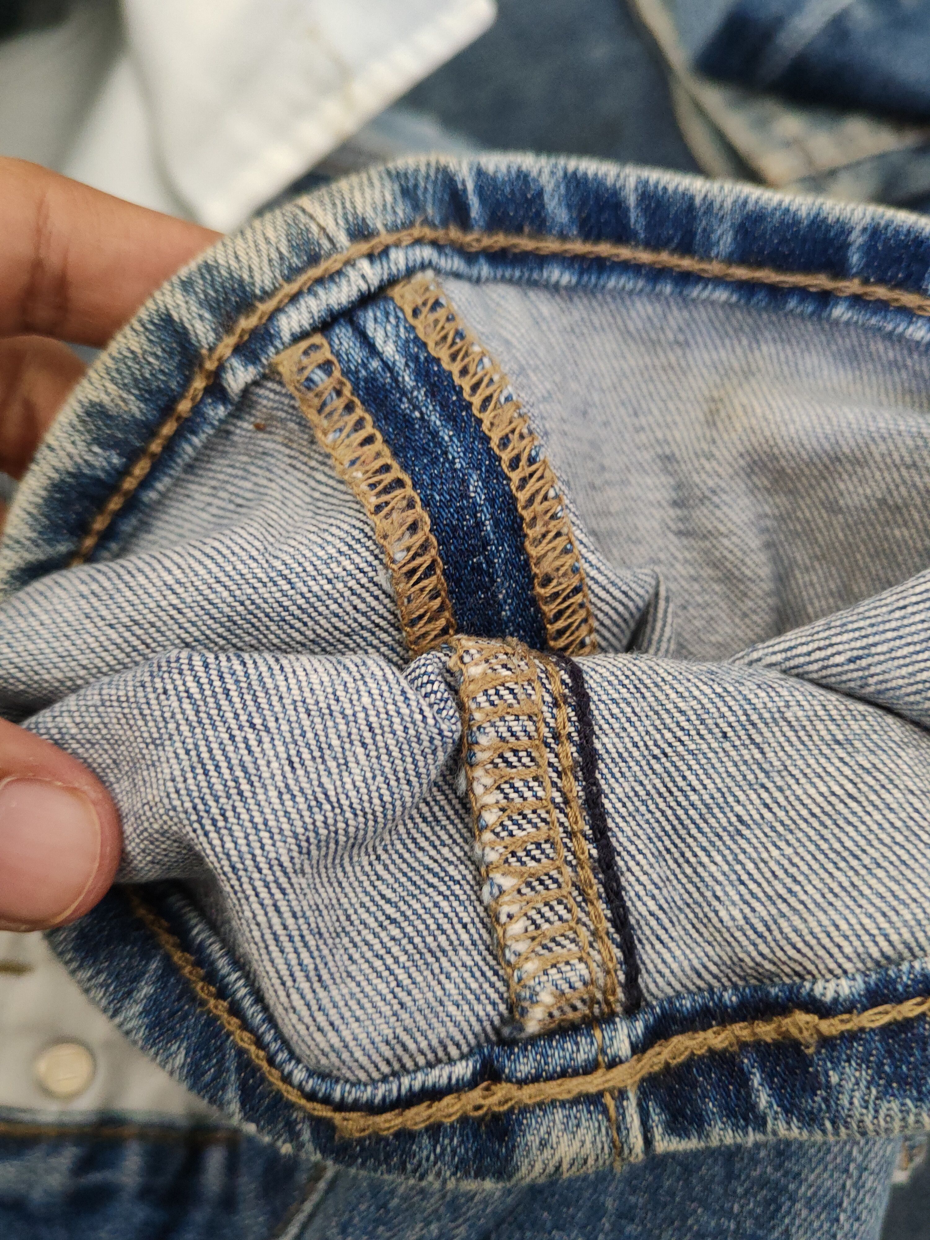 Japanese Brand Uniqlo fabric by Kaihara Blue Distressed Ripped Jeans #W1405 Size US 31 - 12 Thumbnail