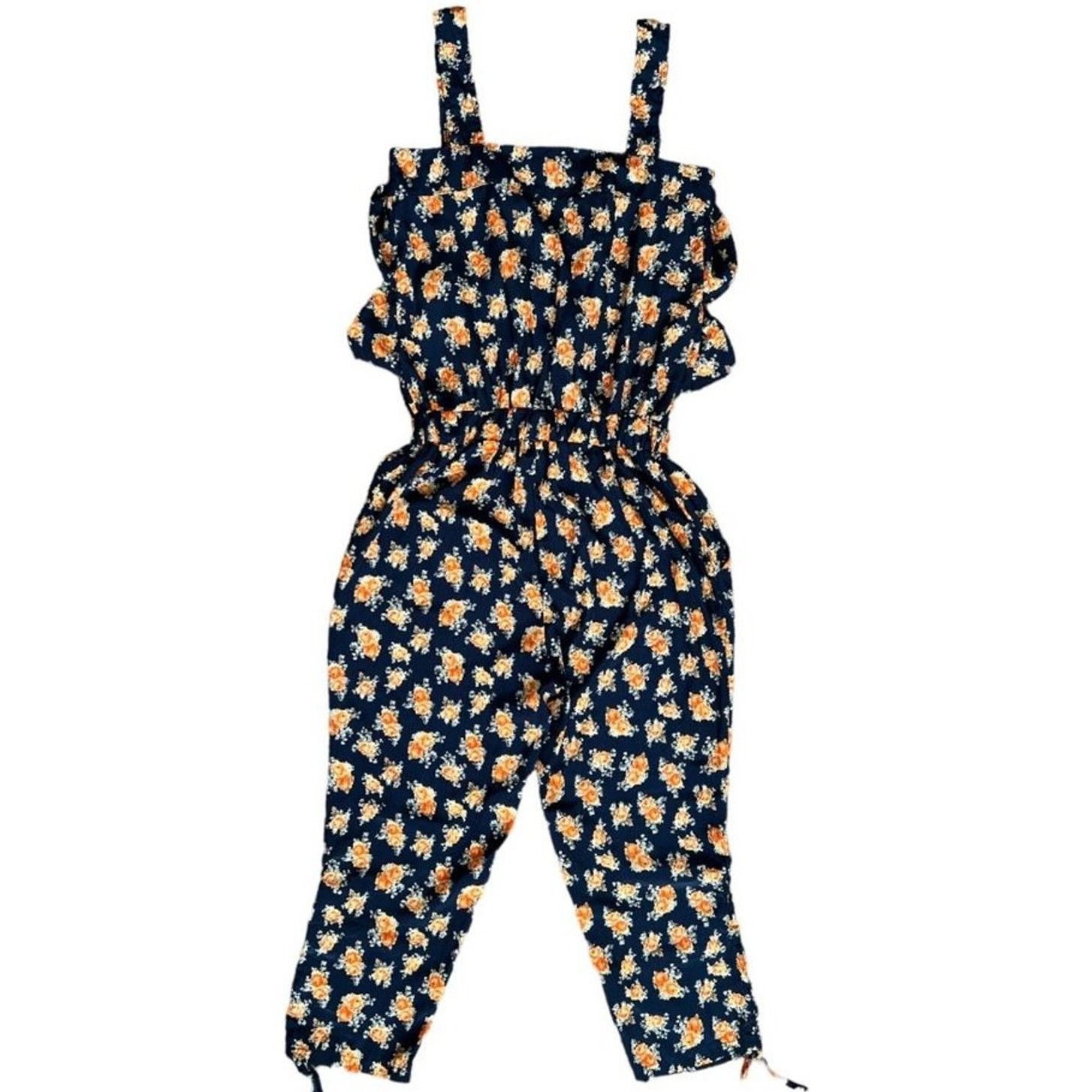 & Other Stories Trendcool Navy Orange Floral Jumpsuit, M Size 28" / US 6 / IT 42 - 3 Thumbnail
