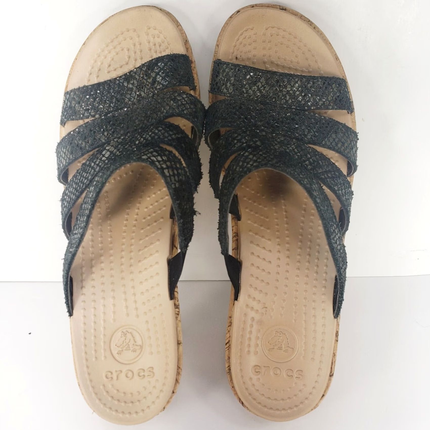 Crocs Crocs A-Leigh Cork Wedge Heel Sandals Black Reptile Upper Slip On Strappy Womens 9M Shoes Size US 9 / IT 39 - 6 Thumbnail