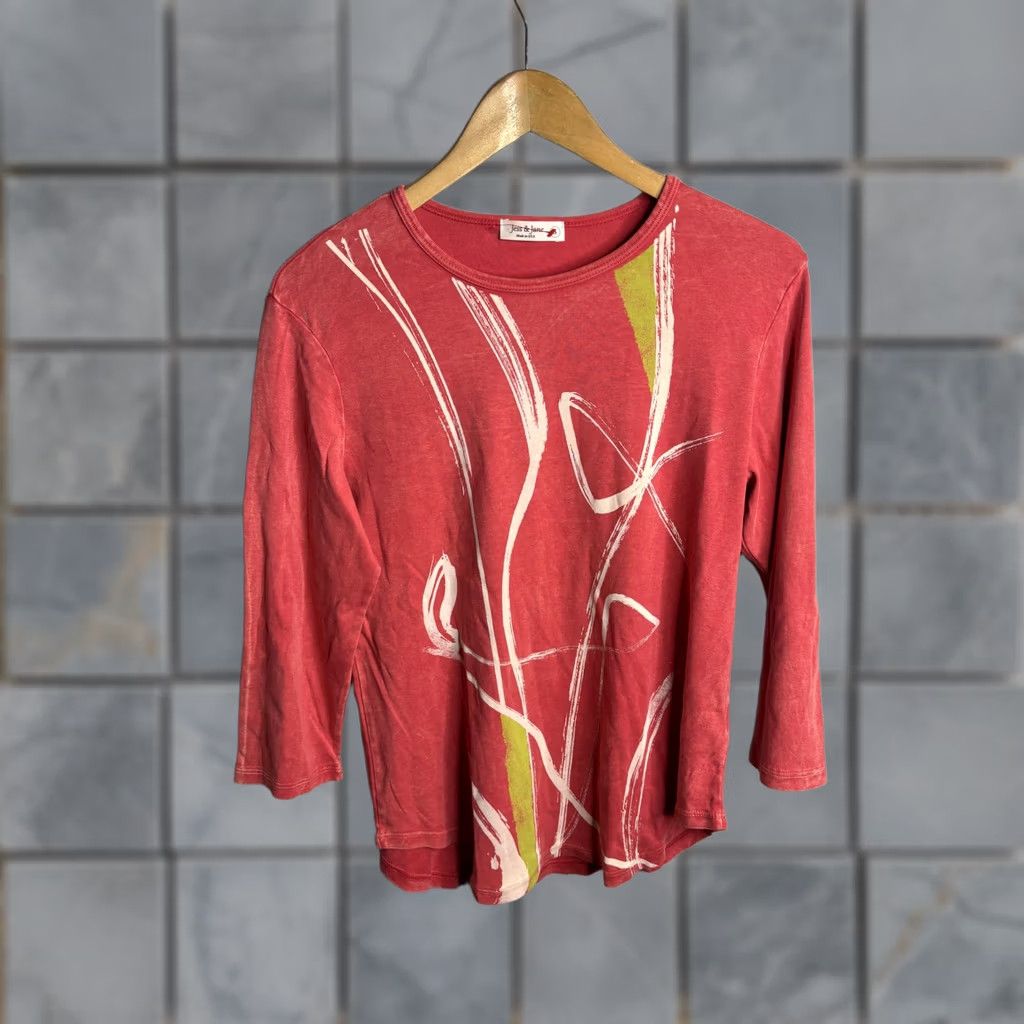 Vintage Jess & Jane Shirt Womens S Red Abstract Print 3/4 Sleeve Top Made USA Size S / US 4 / IT 40 - 1 Thumbnail