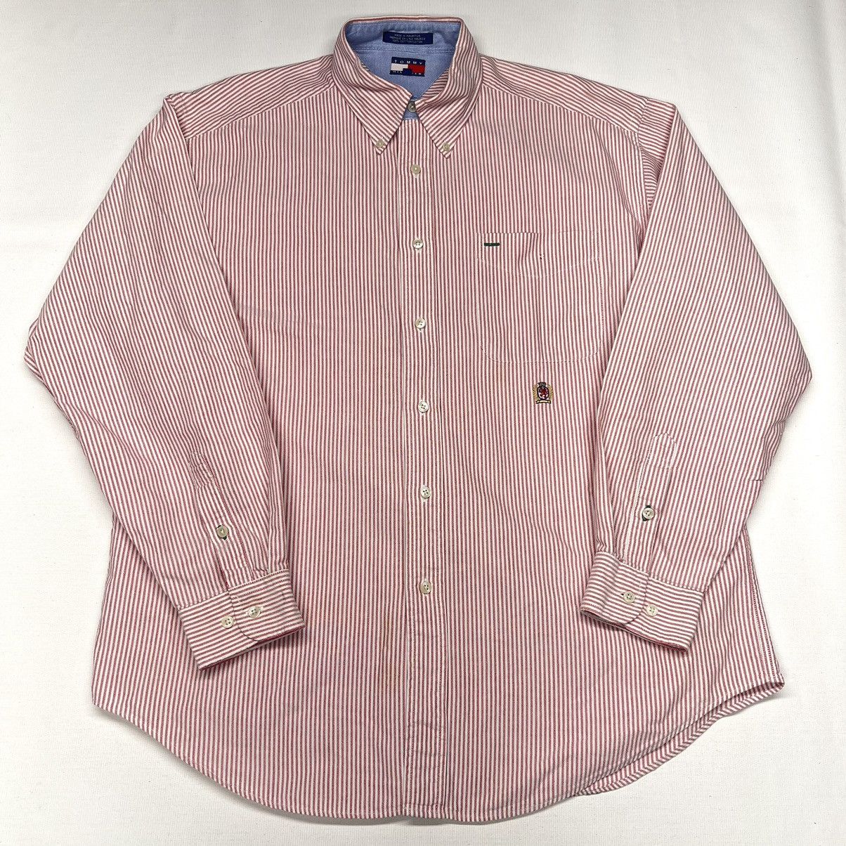 Tommy Hilfiger × Vintage VTG Tommy Hilfiger Button Down Shirt White Red Striped Size US L / EU 52-54 / 3 - 1 Thumbnail