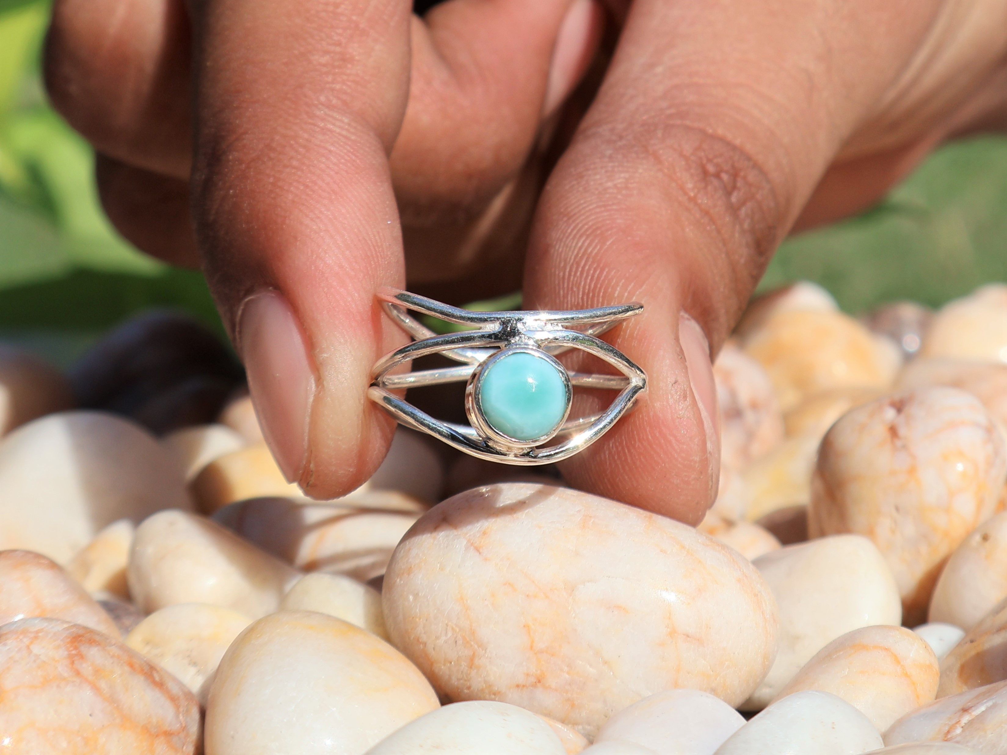 Handmade Larimar Ring, Handmade Women Ring, 925 Sterling Silver Ring Size ONE SIZE - 2 Thumbnail